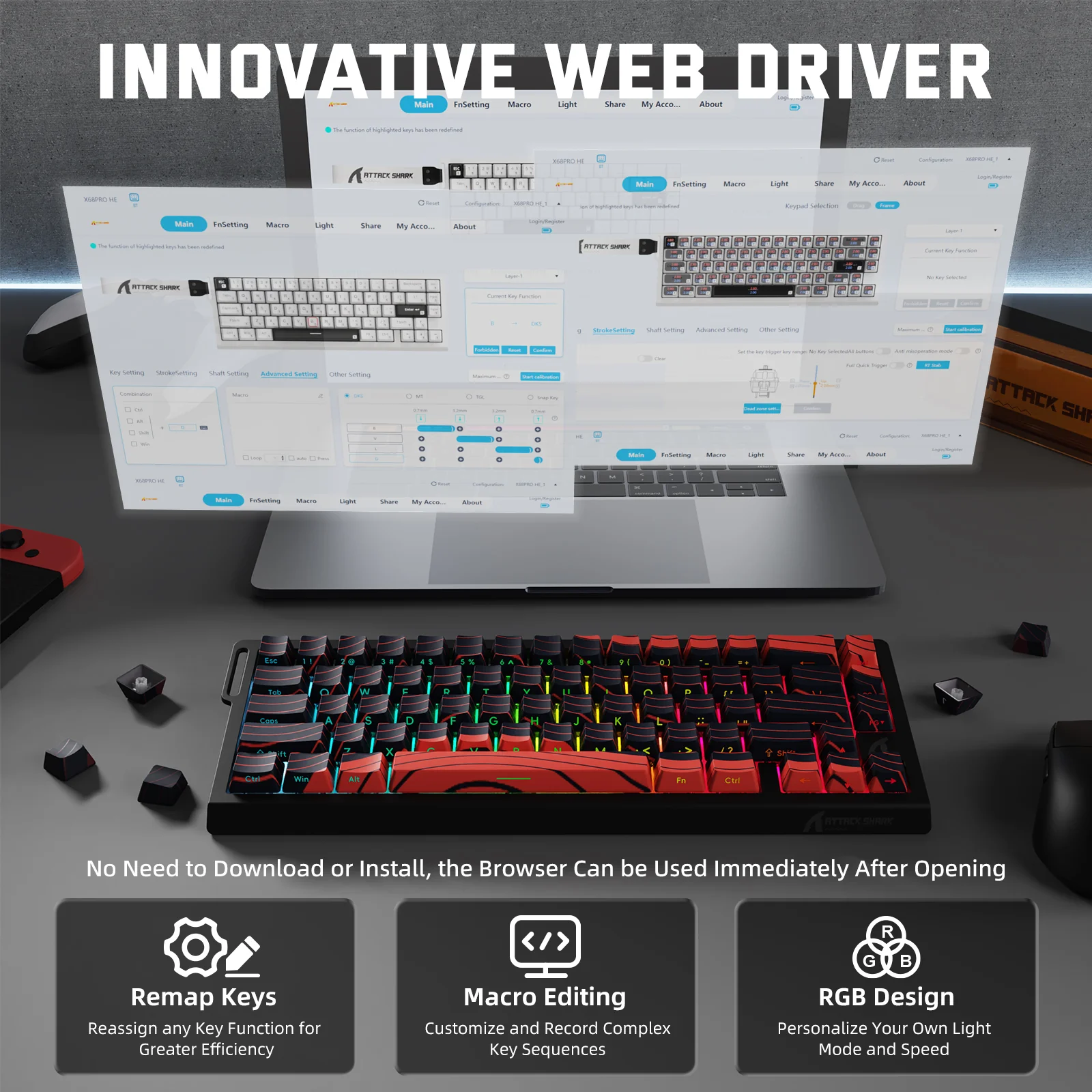 ATTACK SHARK X68PRO HE Wireless Rapid Trigger Keyboard Magnetic Switch 34 ATTACK SHARK X68PRO HE Wireless Rapid Trigger Keyboard Magnetic Switch