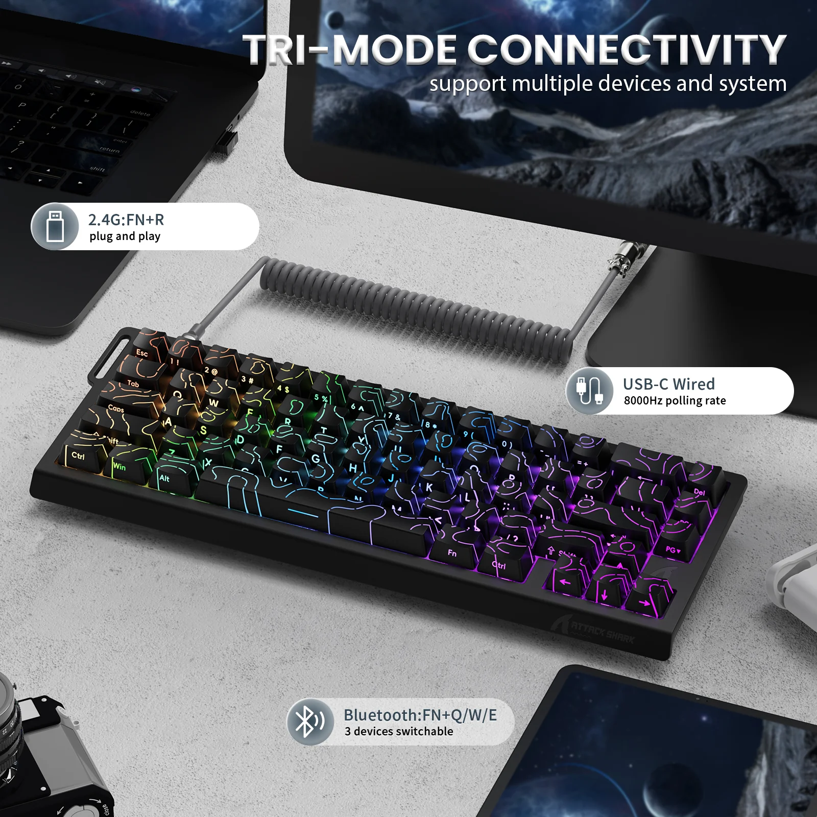 ATTACK SHARK X68PRO HE Wireless Rapid Trigger Keyboard With Coiled Cable 22 ATTACK SHARK X68PRO HE Wireless Rapid Trigger Keyboard With Coiled Cable