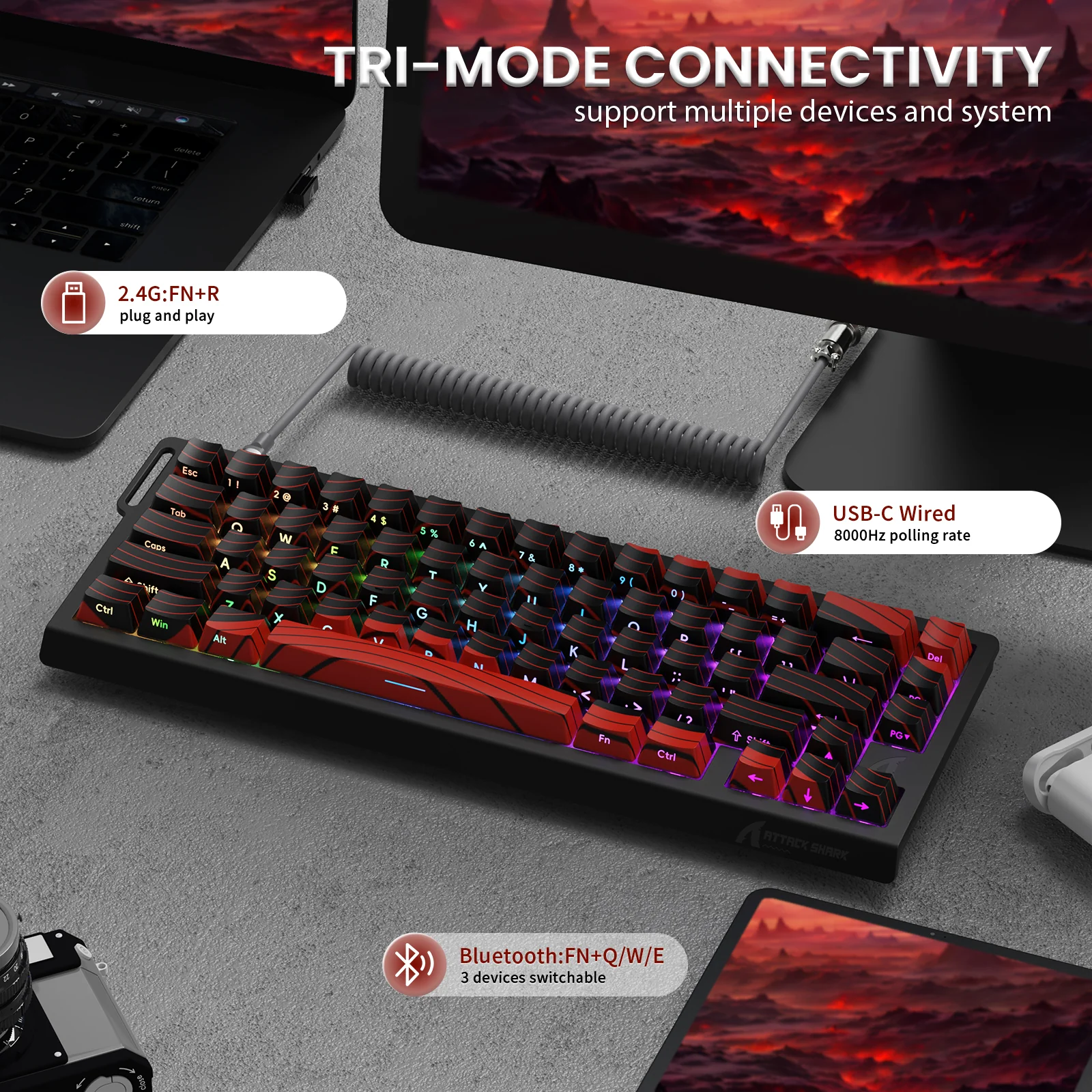 ATTACK SHARK X68PRO HE Wireless Rapid Trigger Keyboard With Coiled Cable 31 ATTACK SHARK X68PRO HE Wireless Rapid Trigger Keyboard With Coiled Cable