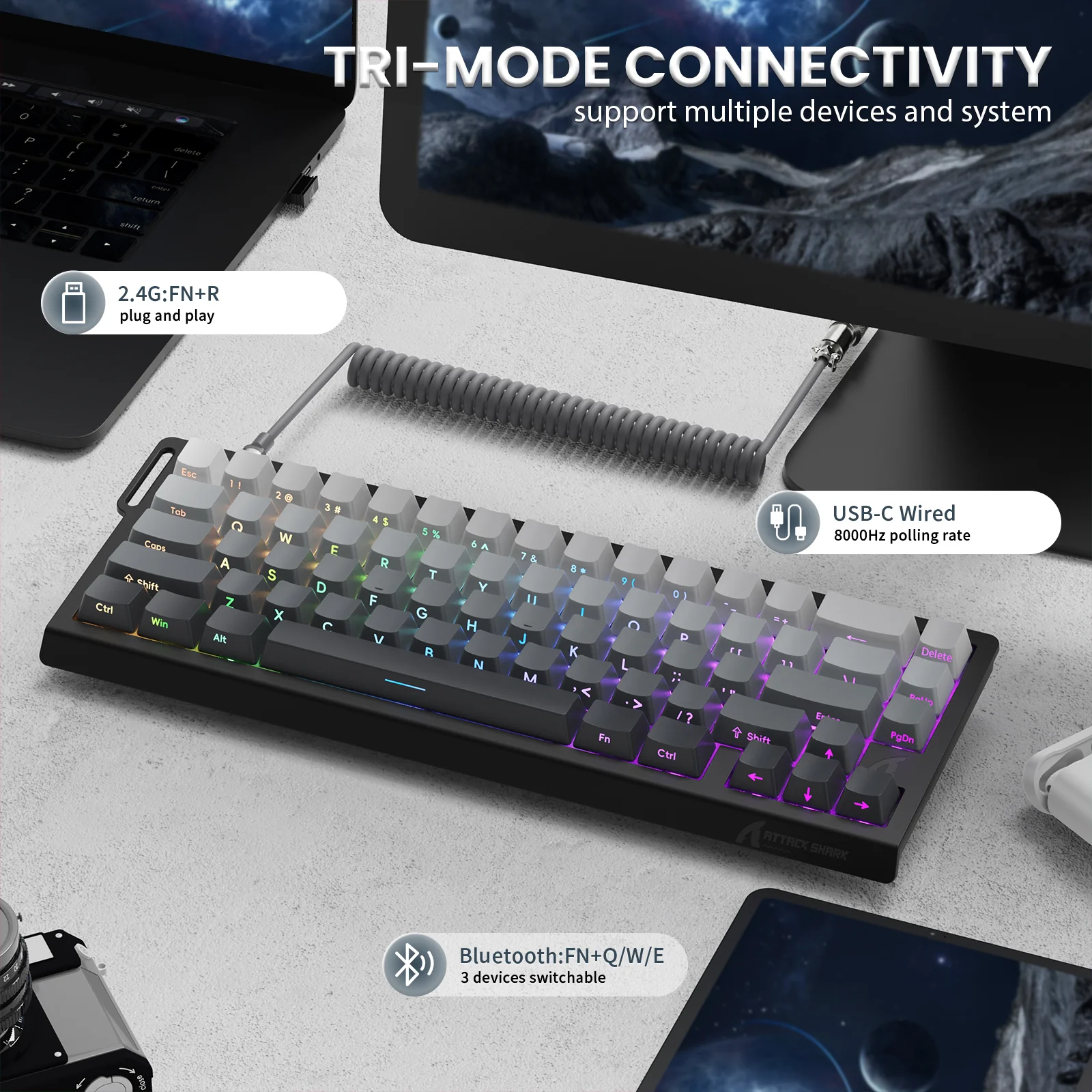 ATTACK SHARK X68PRO HE Wireless Rapid Trigger Keyboard With Coiled Cable 4 ATTACK SHARK X68PRO HE Wireless Rapid Trigger Keyboard With Coiled Cable