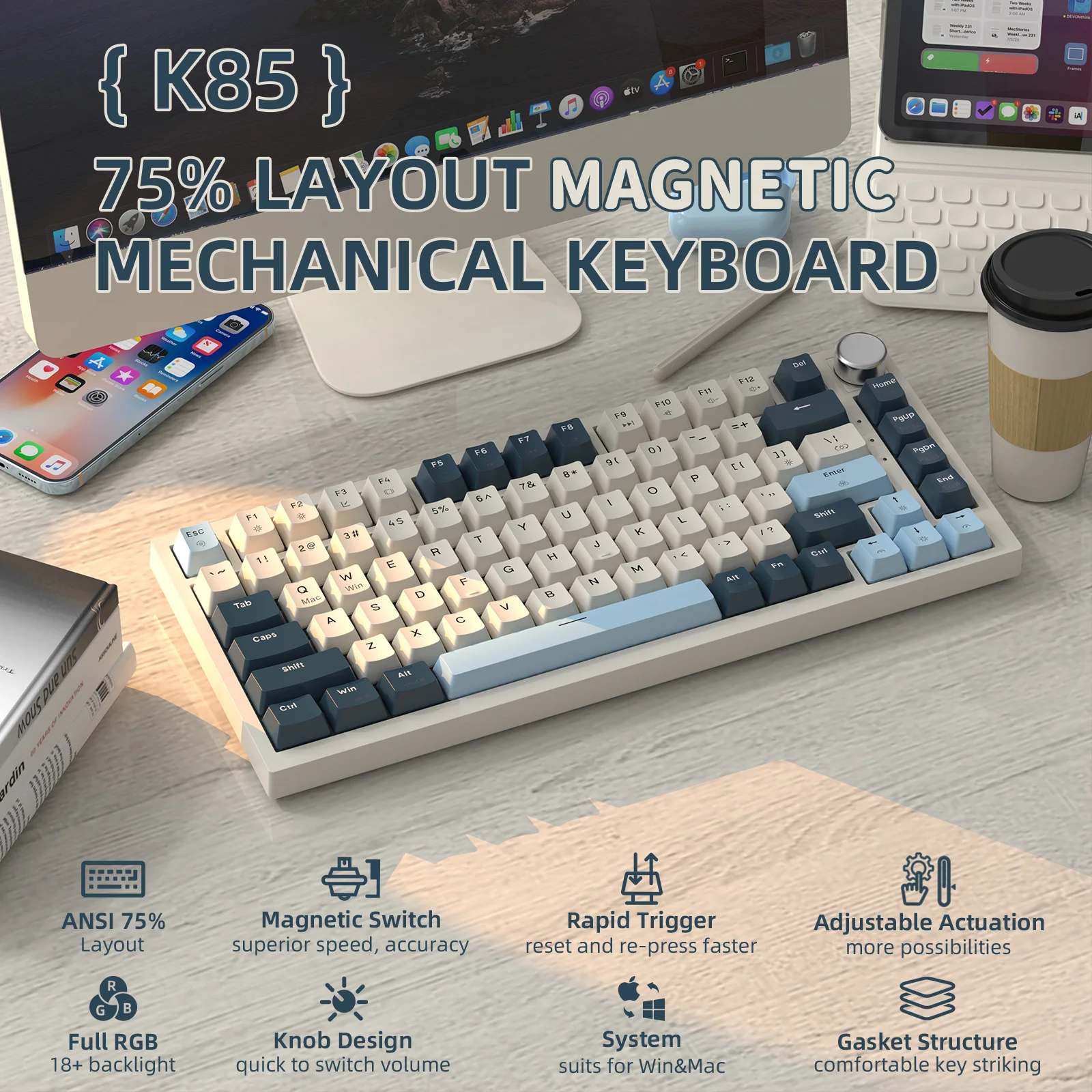 ATTACK SHARK K85 Rapid Trigger Keyboard Magnetic Switch 18 ATTACK SHARK K85 Rapid Trigger Keyboard Magnetic Switch