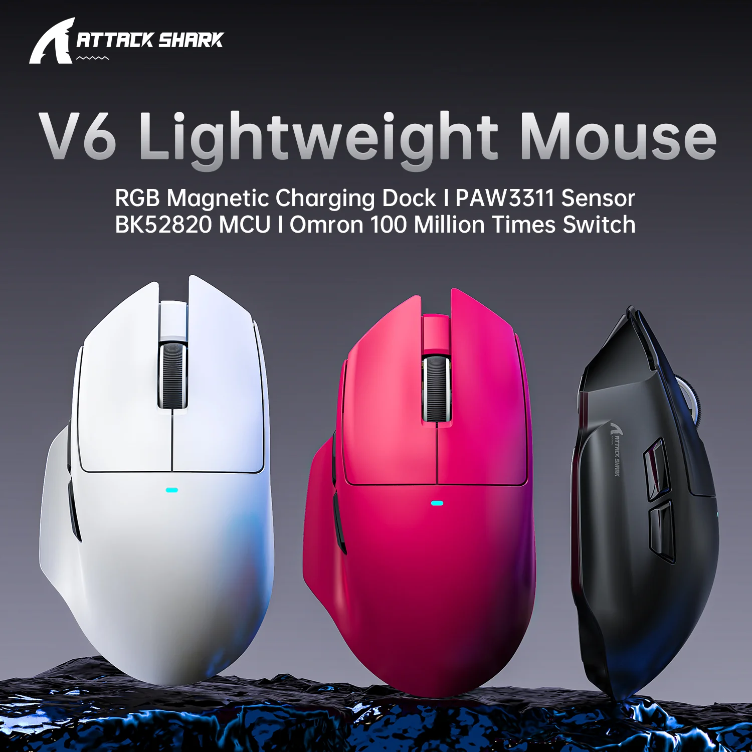 ATTACK SHARK V6 Ultra-Light Tri-Mode Gaming Mouse 3 ATTACK SHARK V6 Ultra-Light Tri-Mode Gaming Mouse
