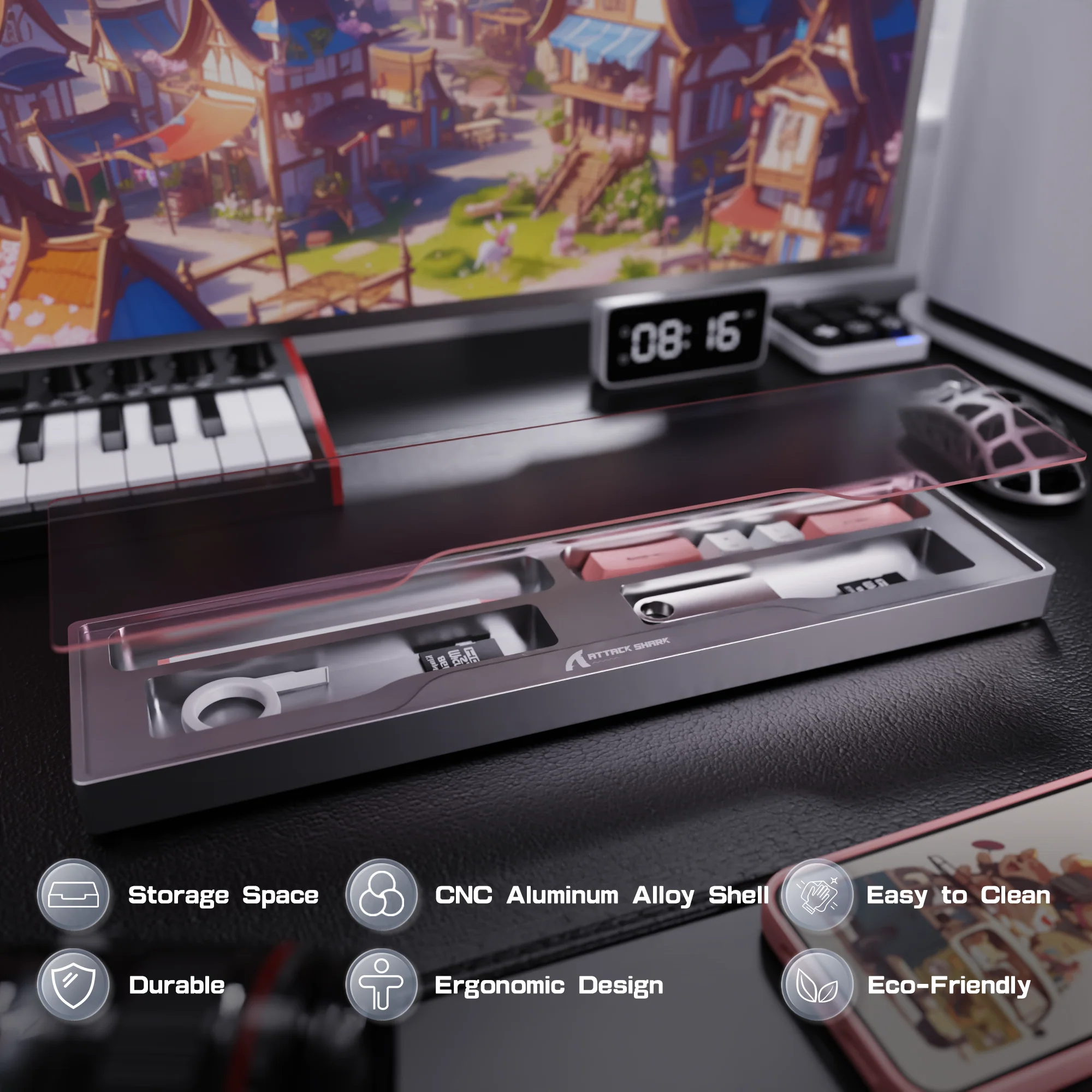 ATTACK SHARK Aluminum Alloy Wrist Rest with Partition Storage Case 15 ATTACK SHARK Aluminum Alloy Wrist Rest with Partition Storage Case