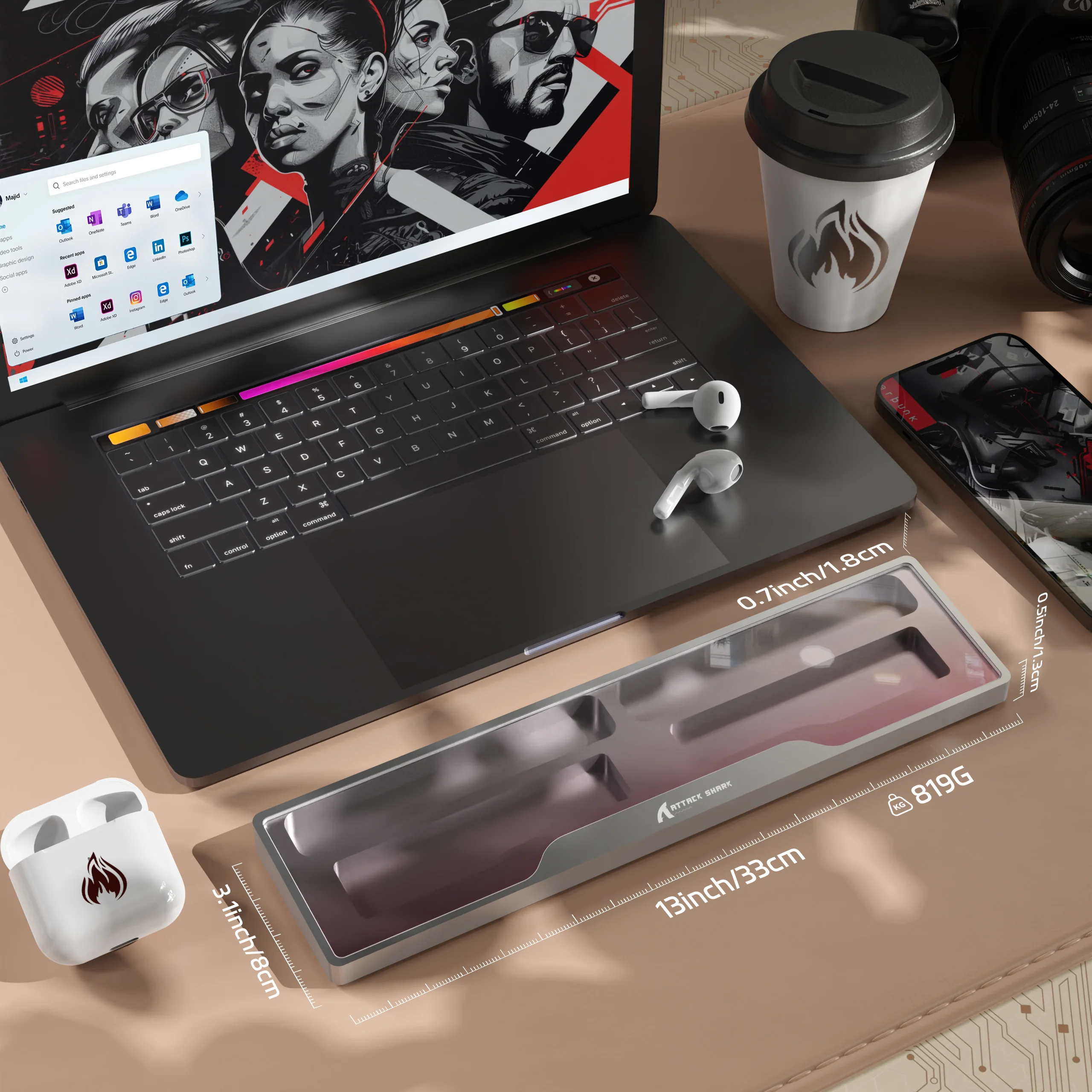 ATTACK SHARK Aluminum Alloy Wrist Rest with Partition Storage Case 17 ATTACK SHARK Aluminum Alloy Wrist Rest with Partition Storage Case