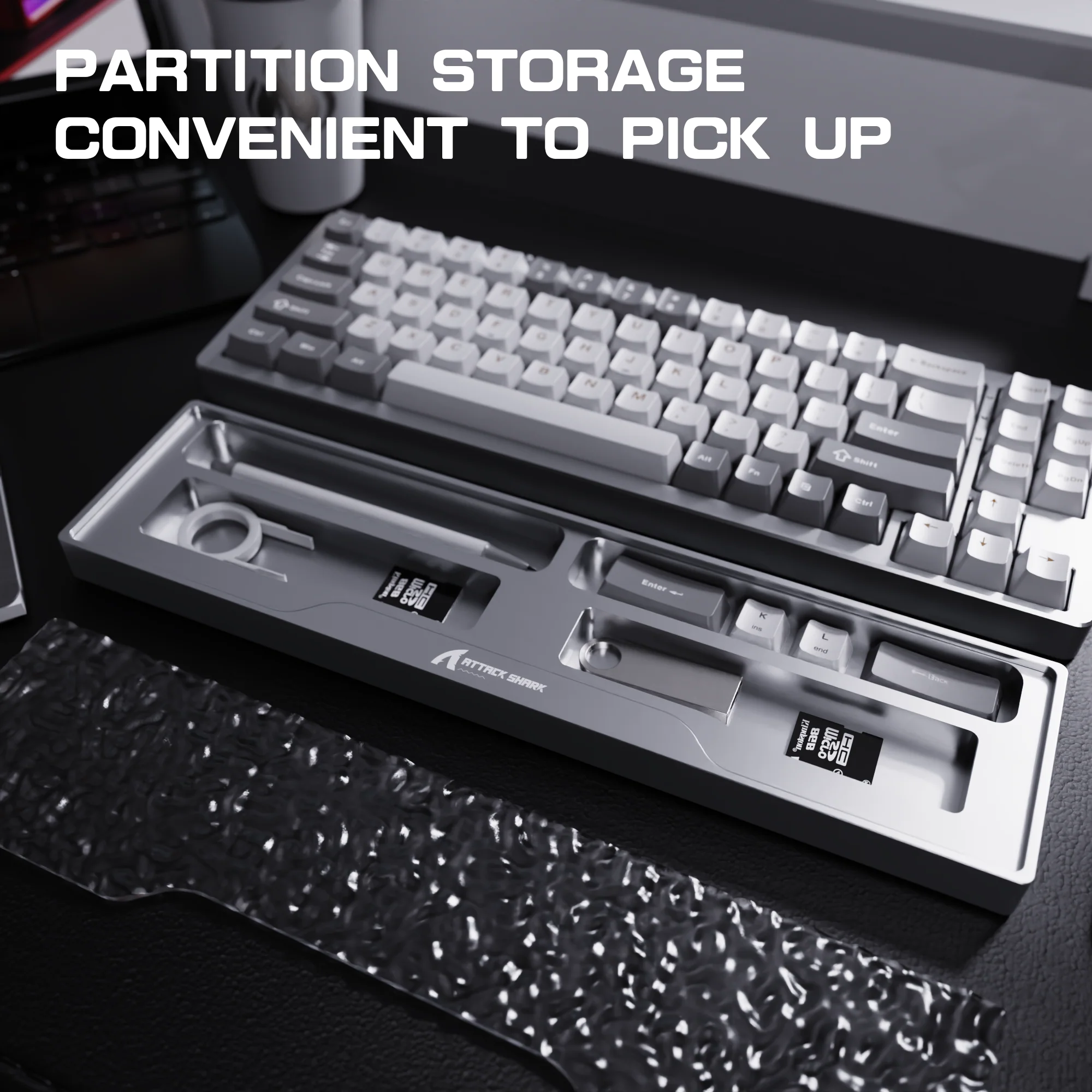 ATTACK SHARK Aluminum Alloy Wrist Rest with Partition Storage Case 20 ATTACK SHARK Aluminum Alloy Wrist Rest with Partition Storage Case