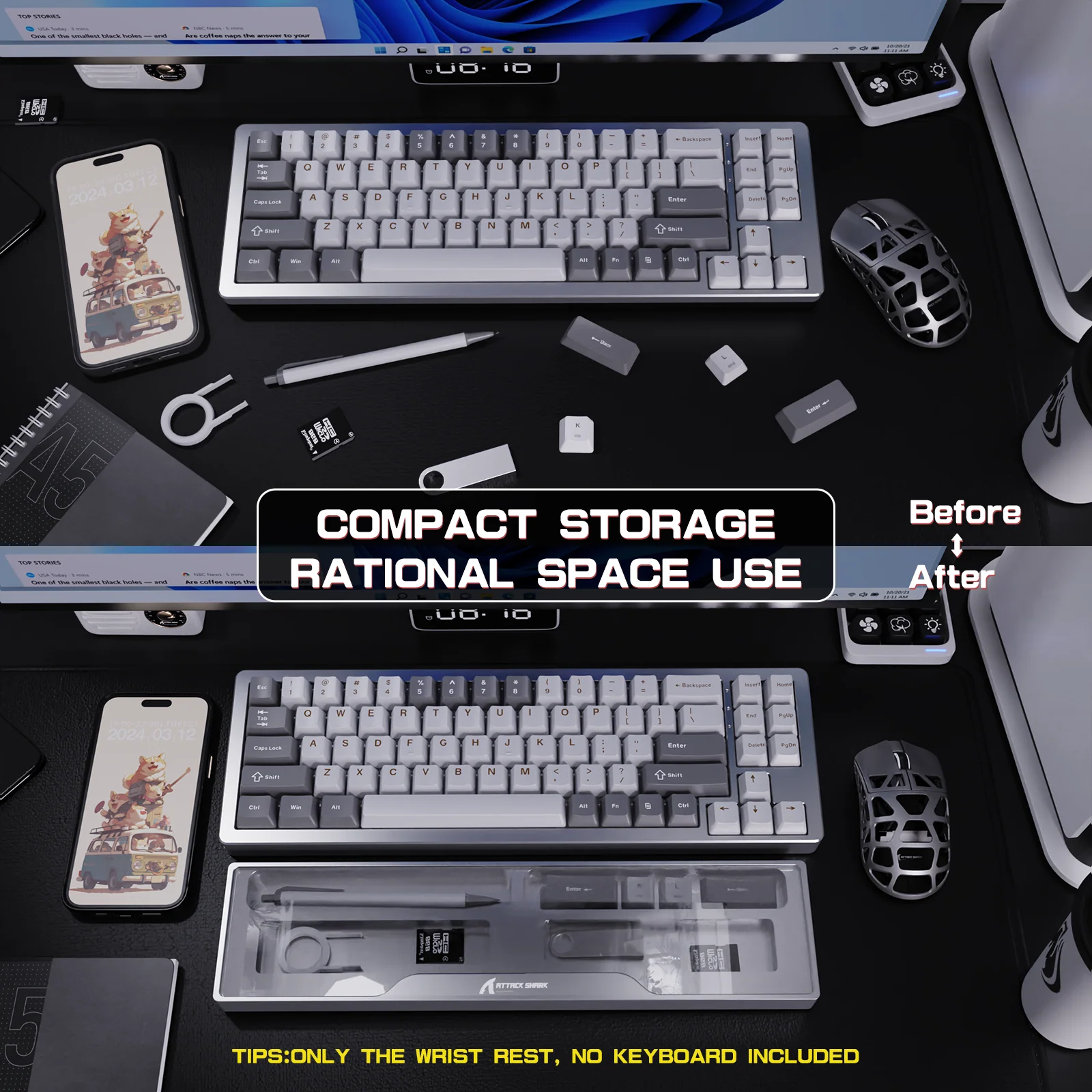 ATTACK SHARK Aluminum Alloy Wrist Rest with Partition Storage Case 21 ATTACK SHARK Aluminum Alloy Wrist Rest with Partition Storage Case