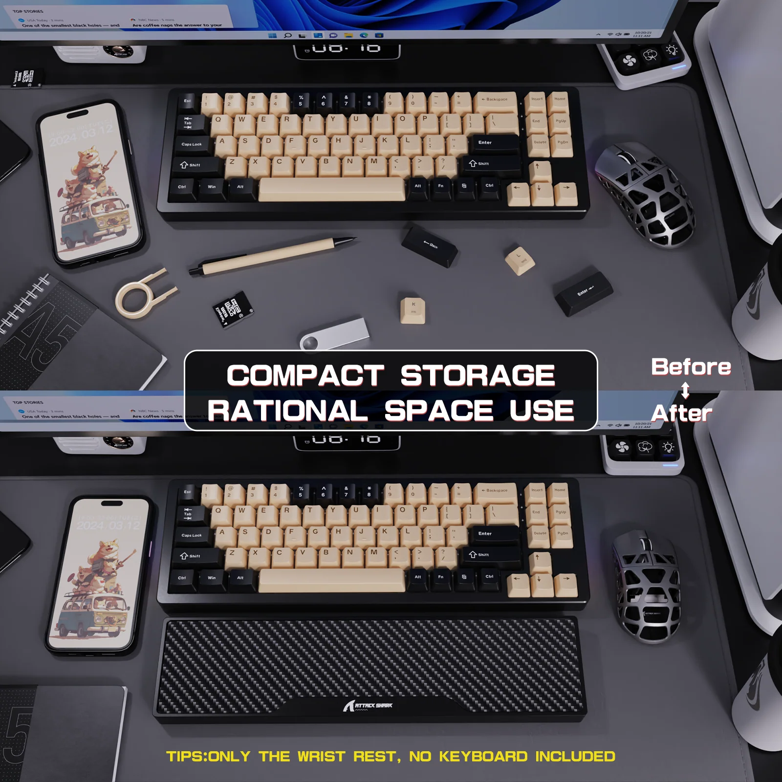 ATTACK SHARK Aluminum Alloy Wrist Rest with Partition Storage Case 3 ATTACK SHARK Aluminum Alloy Wrist Rest with Partition Storage Case