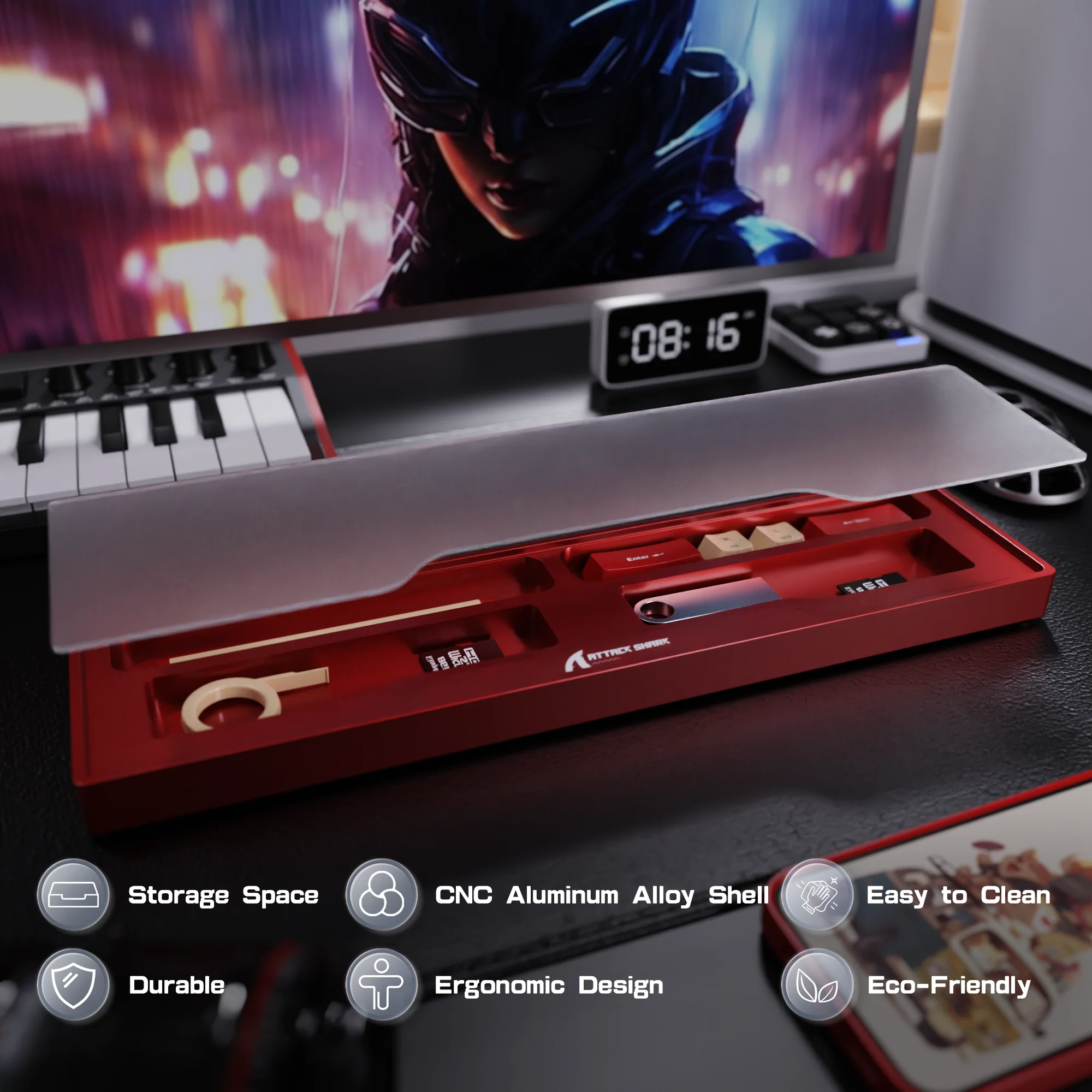 ATTACK SHARK Aluminum Alloy Wrist Rest with Partition Storage Case 31 ATTACK SHARK Aluminum Alloy Wrist Rest with Partition Storage Case