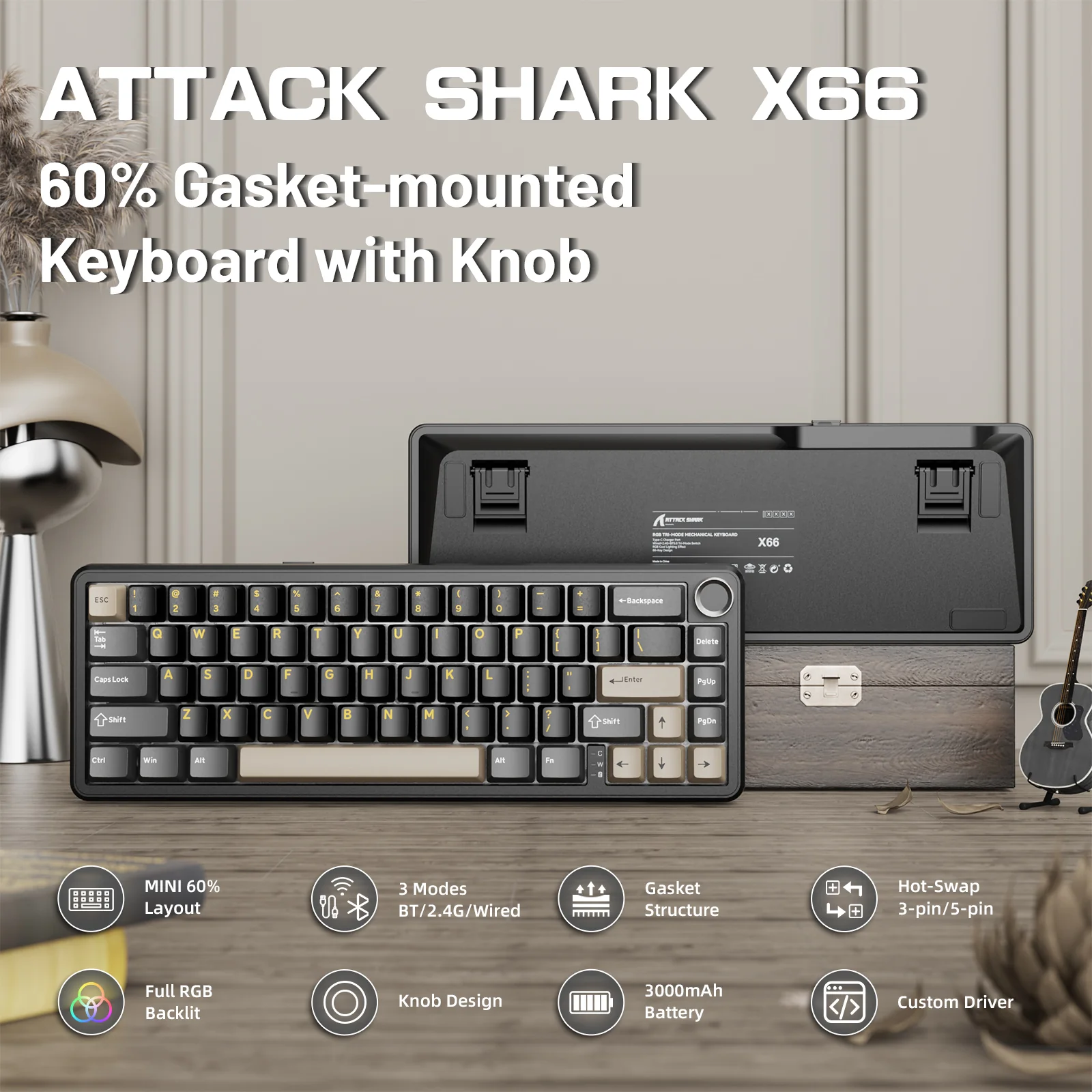 ATTACK SHARK X66 Wireless Mechanical Keyboard with 8K Coiled Cable 11 ATTACK SHARK X66 Wireless Mechanical Keyboard with 8K Coiled Cable