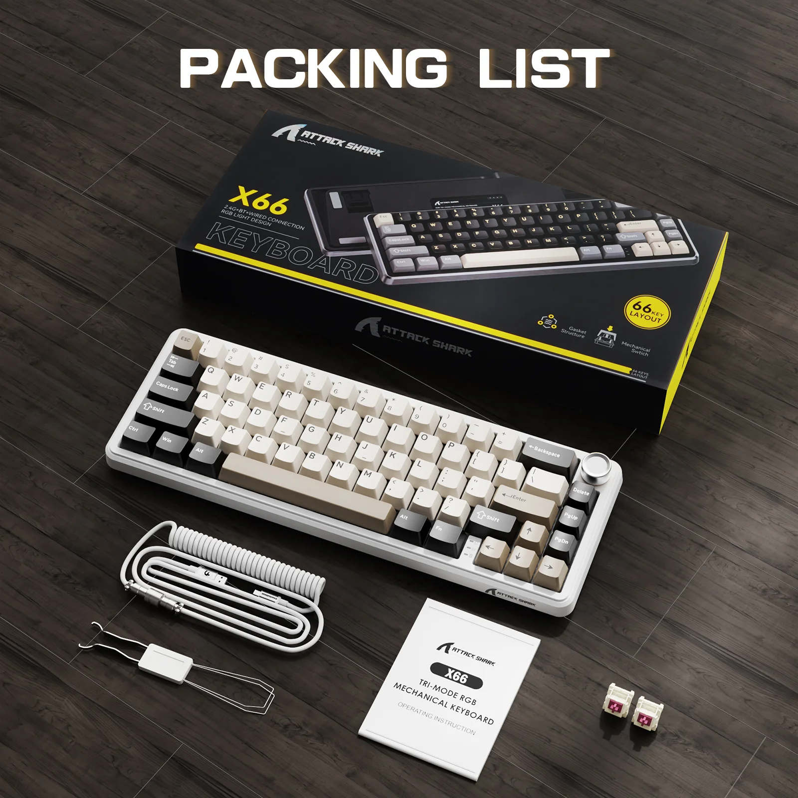 ATTACK SHARK X66 Wireless Mechanical Keyboard with 8K Coiled Cable 27 ATTACK SHARK X66 Wireless Mechanical Keyboard with 8K Coiled Cable