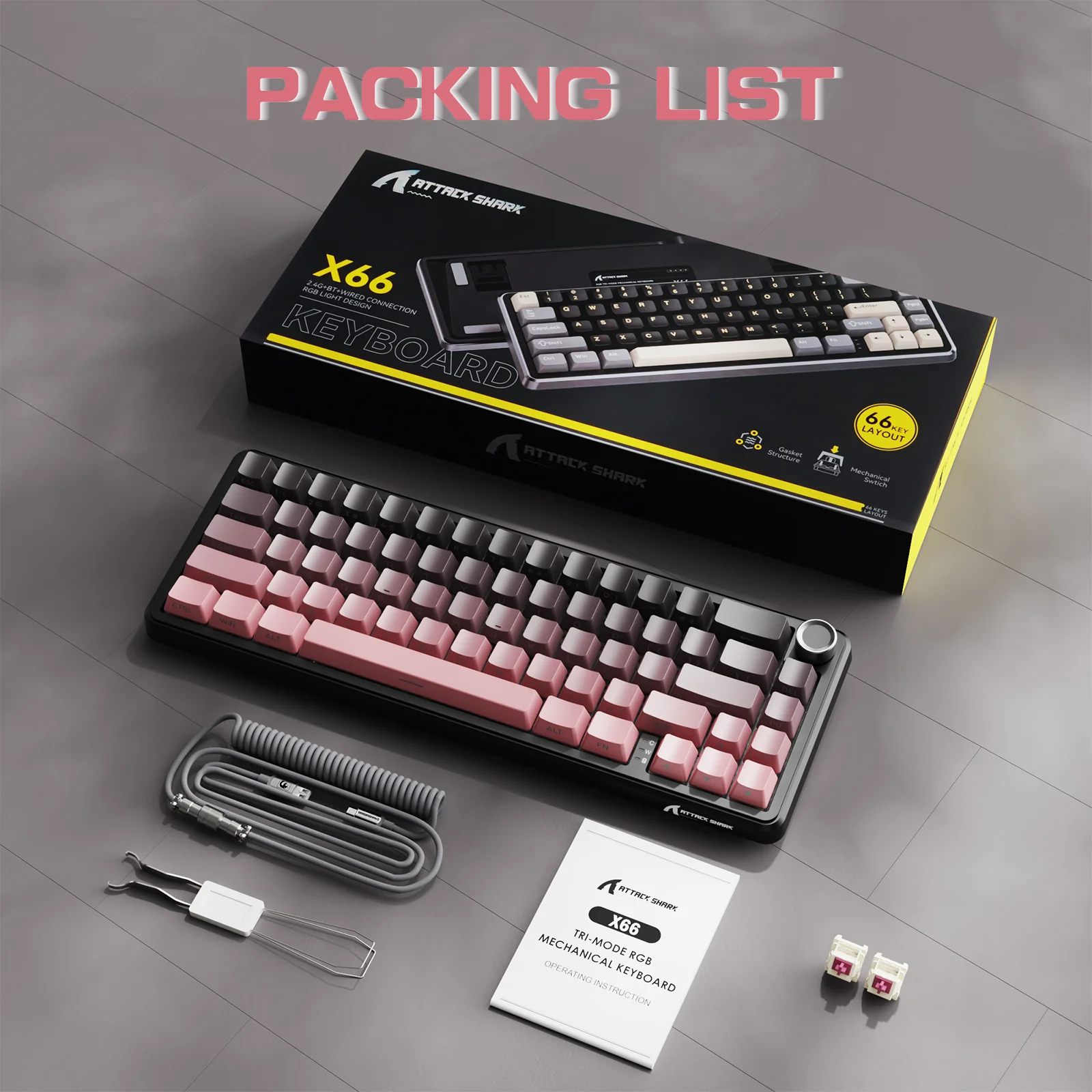 ATTACK SHARK X66 Wireless Mechanical Keyboard with 8K Coiled Cable 36 ATTACK SHARK X66 Wireless Mechanical Keyboard with 8K Coiled Cable