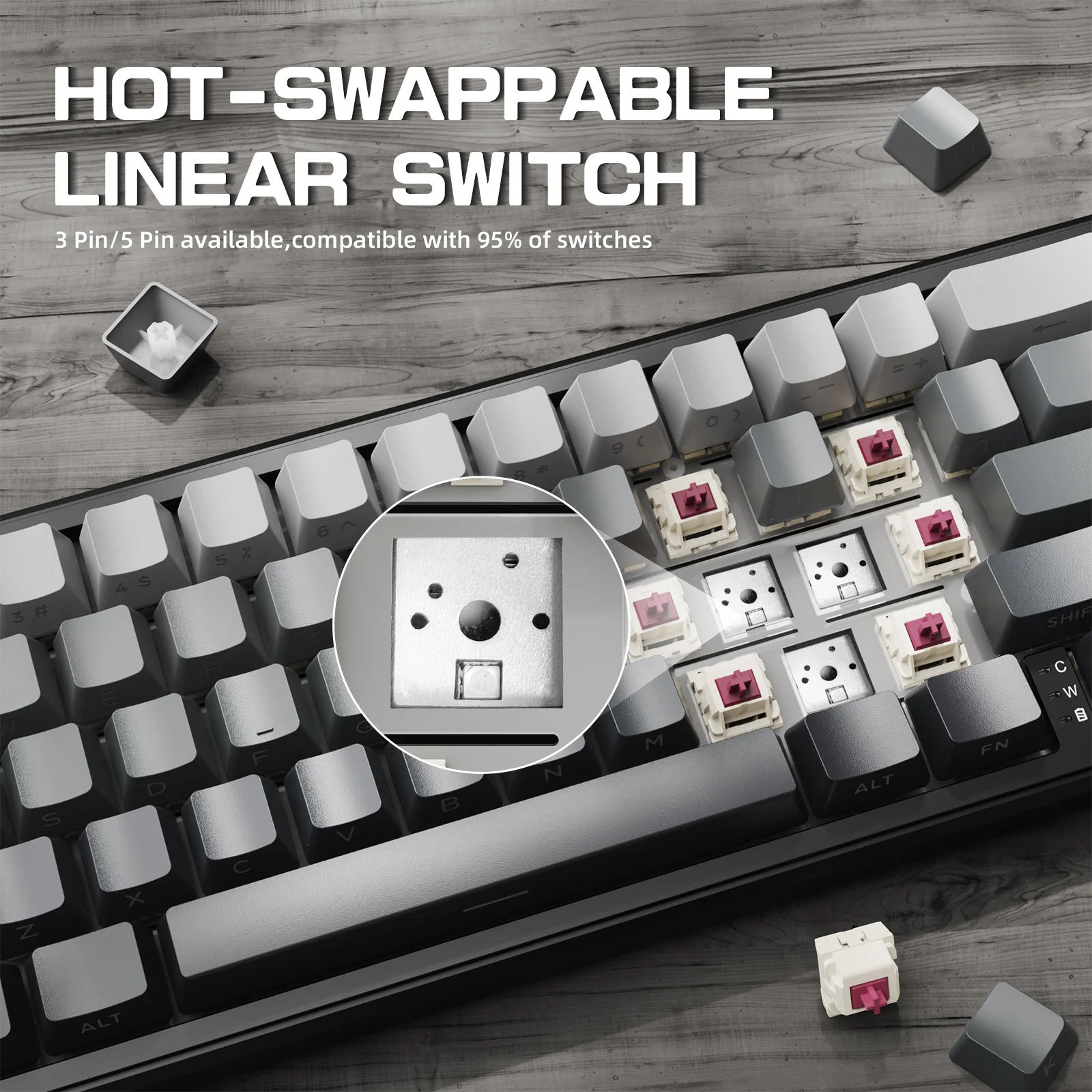 ATTACK SHARK X66 Wireless Mechanical Keyboard with 8K Coiled Cable 4 ATTACK SHARK X66 Wireless Mechanical Keyboard with 8K Coiled Cable