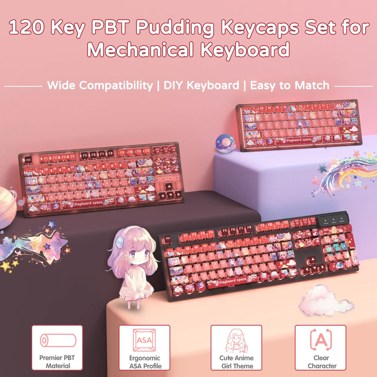ATTACK SHARK 120 Keys PBT Dye-Sublimation Pudding Keycaps Set 35 ATTACK SHARK 120 Keys PBT Dye-Sublimation Pudding Keycaps Set