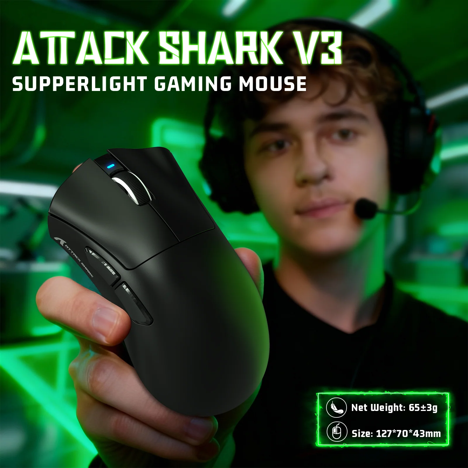 ATTACK SHARK V3 Ultra-Light Tri-Mode Gaming Mouse