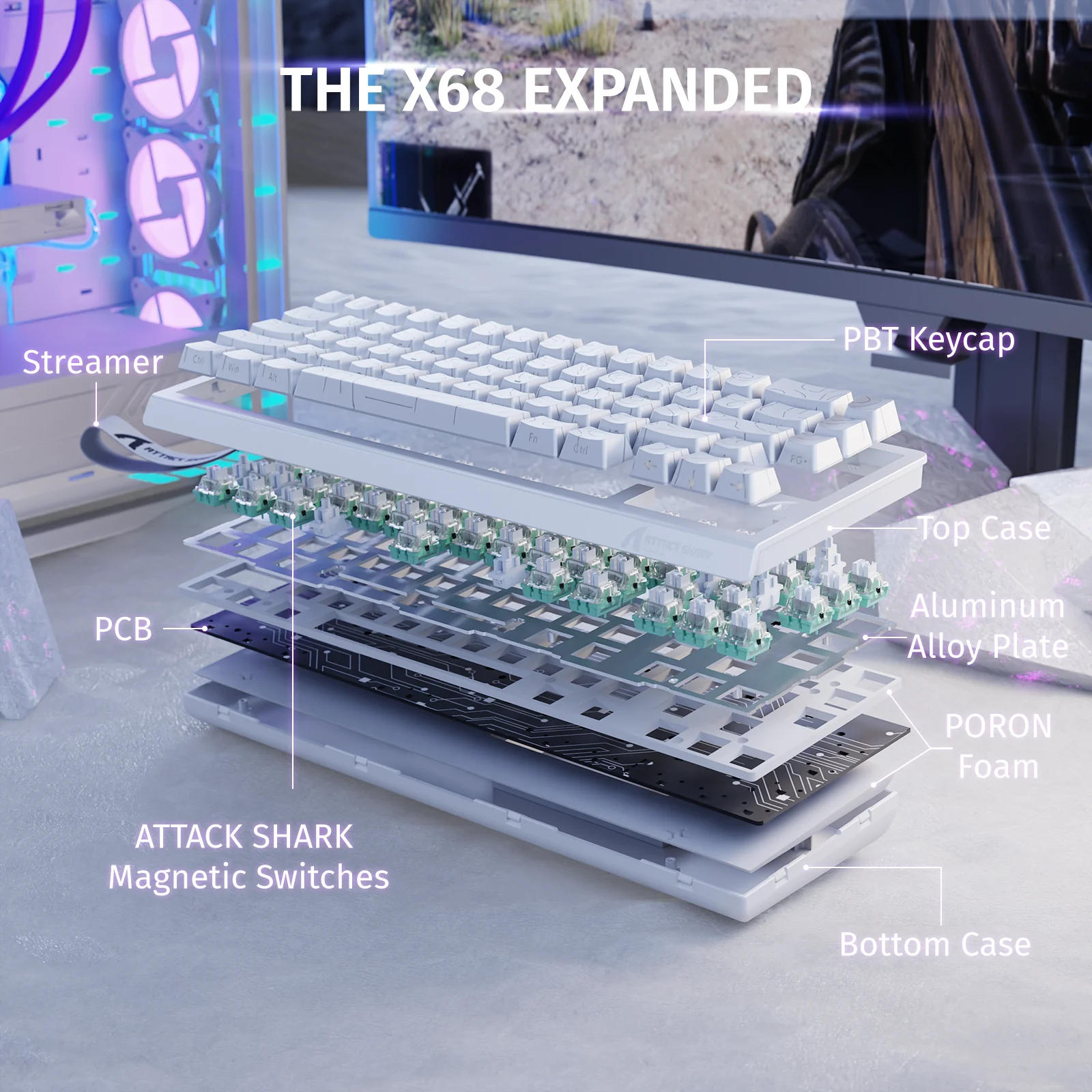 ATTACK SHARK X68 HE Rapid Trigger Keyboard Magnetic Switch 18 ATTACK SHARK X68 HE Rapid Trigger Keyboard Magnetic Switch