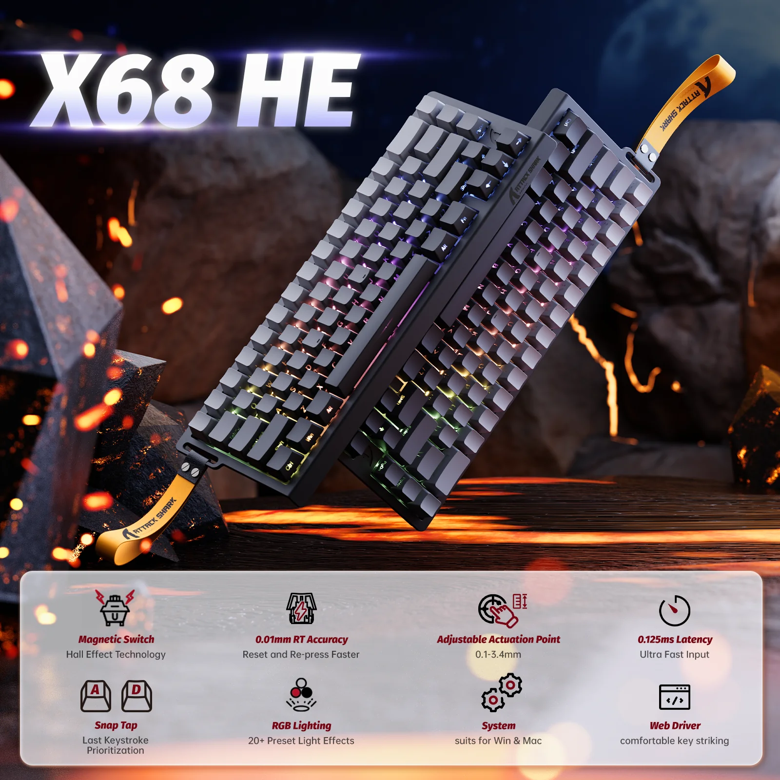 ATTACK SHARK X68 HE Rapid Trigger Keyboard Magnetic Switch 20 ATTACK SHARK X68 HE Rapid Trigger Keyboard Magnetic Switch