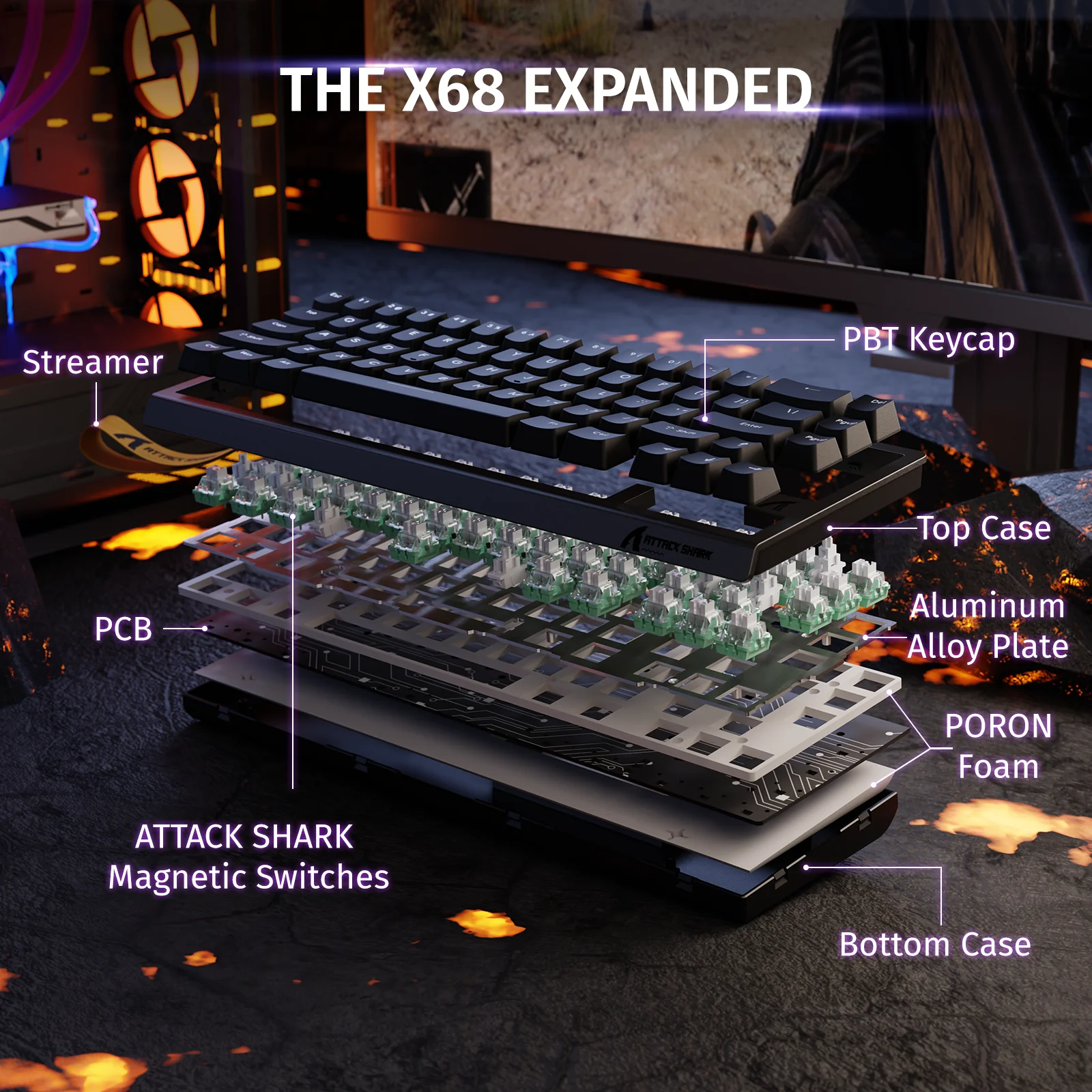 ATTACK SHARK X68 HE Rapid Trigger Keyboard Magnetic Switch 36 ATTACK SHARK X68 HE Rapid Trigger Keyboard Magnetic Switch