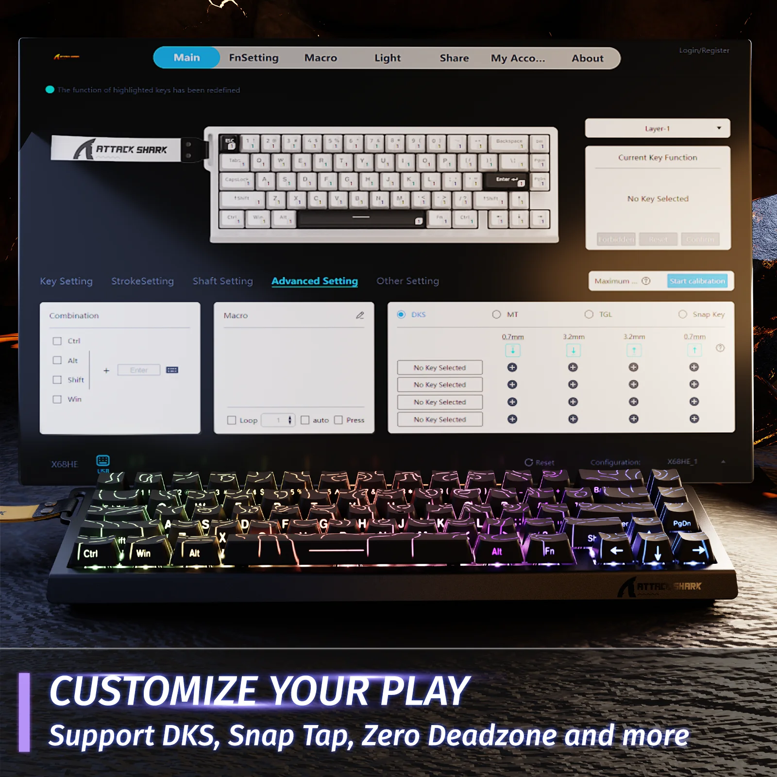 ATTACK SHARK X68 HE Rapid Trigger Keyboard Magnetic Switch 6 ATTACK SHARK X68 HE Rapid Trigger Keyboard Magnetic Switch