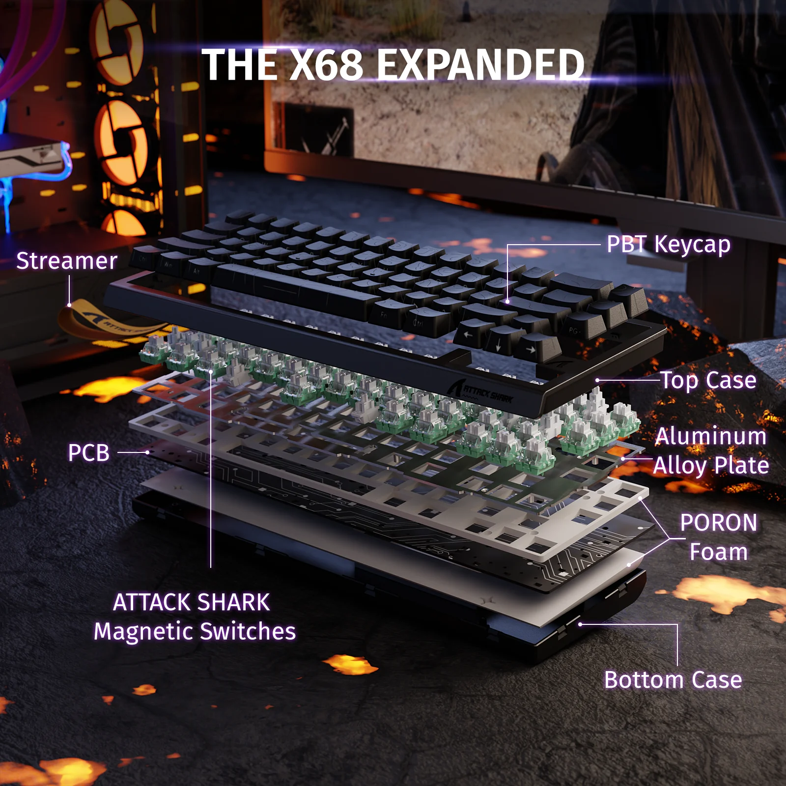 ATTACK SHARK X68 HE Rapid Trigger Keyboard Magnetic Switch 9 ATTACK SHARK X68 HE Rapid Trigger Keyboard Magnetic Switch