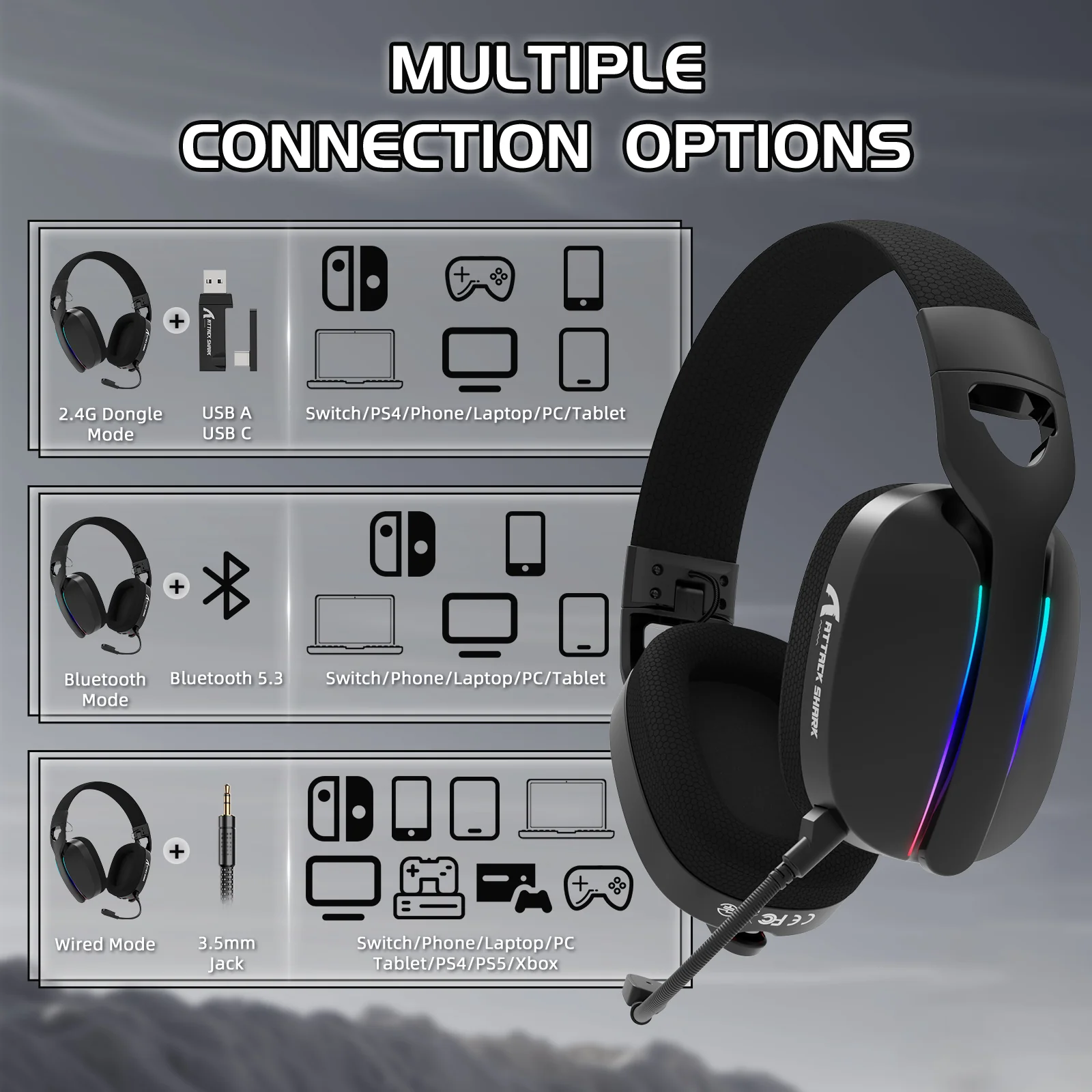 ATTACK SHARK L90 Foldable RGB Ultra-Light Tri-Mode Gaming Headset 9 ATTACK SHARK L90 Foldable RGB Ultra-Light Tri-Mode Gaming Headset
