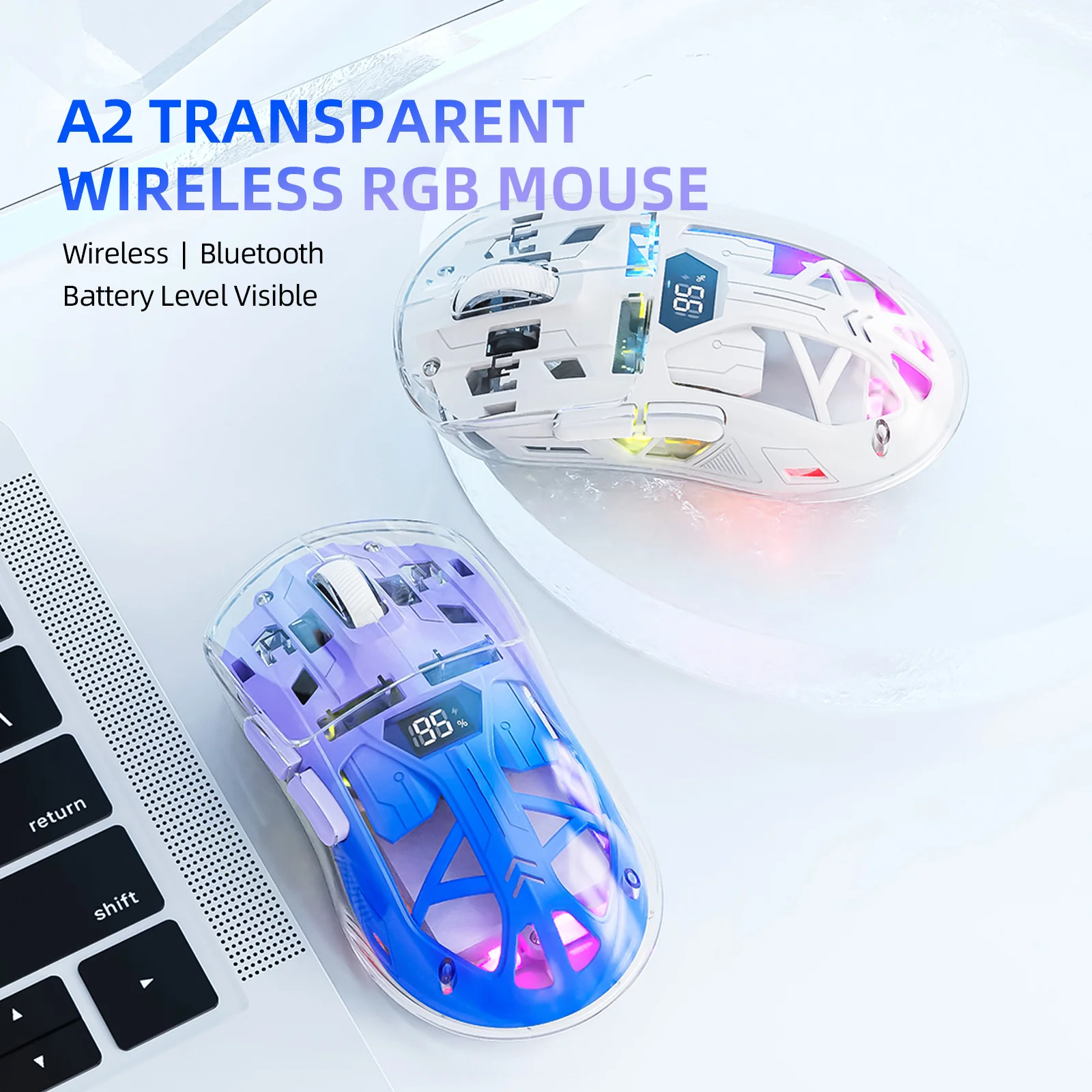 ATTACK SHARK A2 Transparent RGB Wireless Mouse with Battery Level Display 4 ATTACK SHARK A2 Transparent RGB Wireless Mouse with Battery Level Display