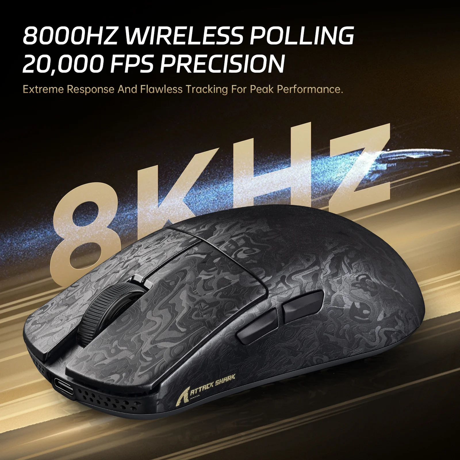 ATTACK SHARK R11 ULTRA Carbon Fiber Wireless 8K PAW3950MAX Gaming Mouse with C06 Ultra LED Cable