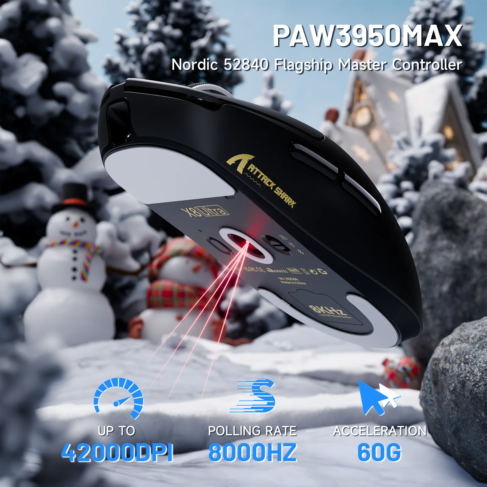 ATTACK SHARK X8 Ultra 8KHz Wireless Gaming Mouse With C06 Ultra Cable