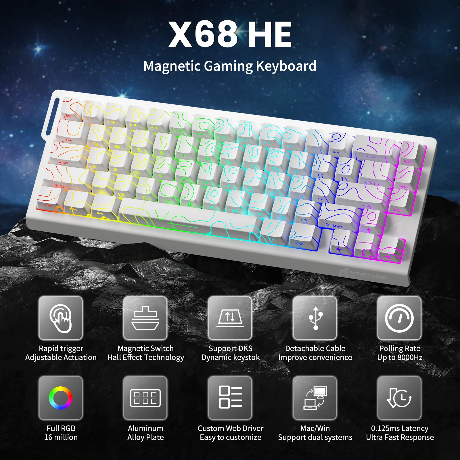 ATTACK SHARK X68 HE Rapid Trigger Keyboard Magnetic Switch with C01PRO Coiled Cable 11 ATTACK SHARK X68 HE Rapid Trigger Keyboard Magnetic Switch with C01PRO Coiled Cable