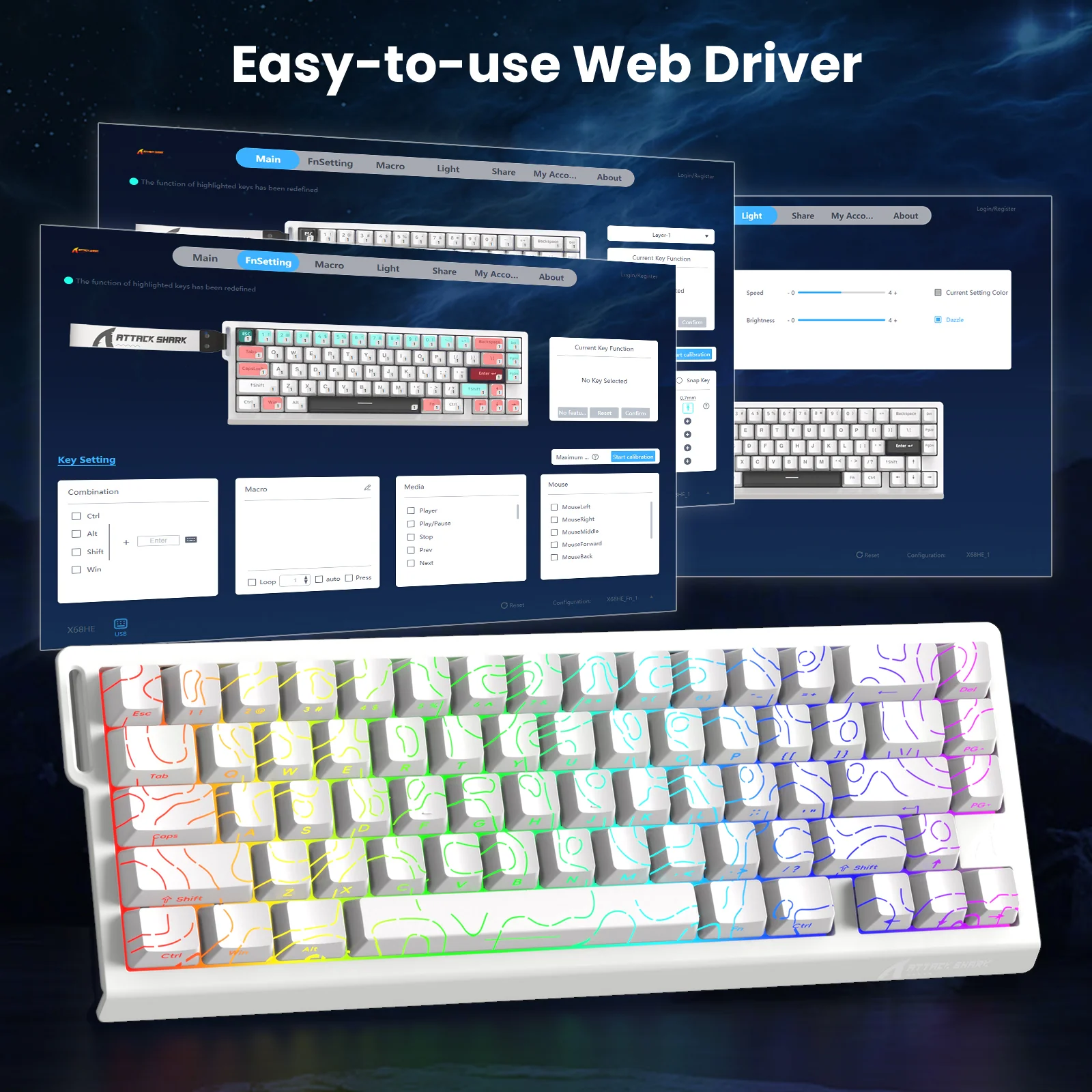 ATTACK SHARK X68 HE Rapid Trigger Keyboard Magnetic Switch with C01PRO Coiled Cable 17 ATTACK SHARK X68 HE Rapid Trigger Keyboard Magnetic Switch with C01PRO Coiled Cable