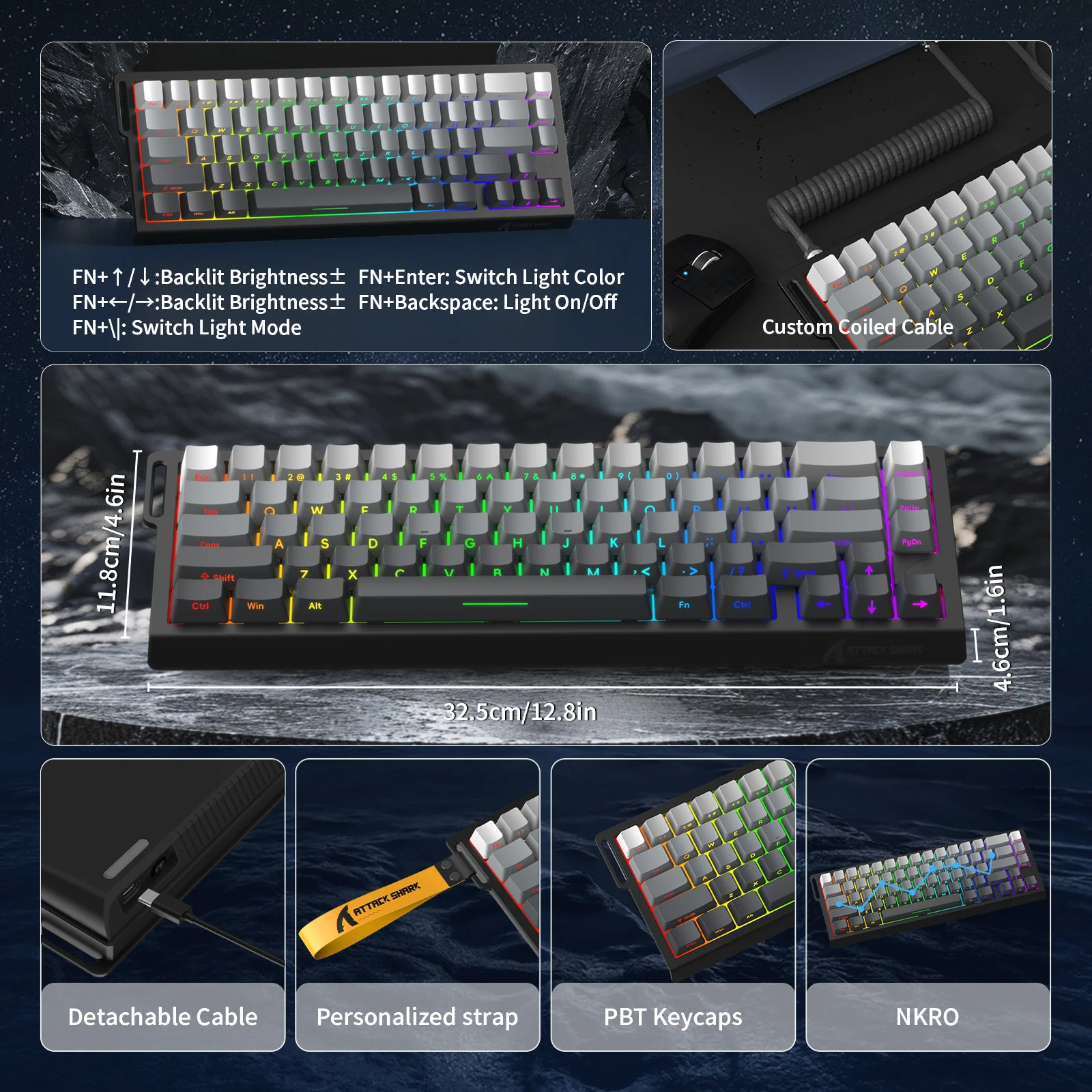 ATTACK SHARK X68 HE Rapid Trigger Keyboard Magnetic Switch with C01PRO Coiled Cable 27 ATTACK SHARK X68 HE Rapid Trigger Keyboard Magnetic Switch with C01PRO Coiled Cable