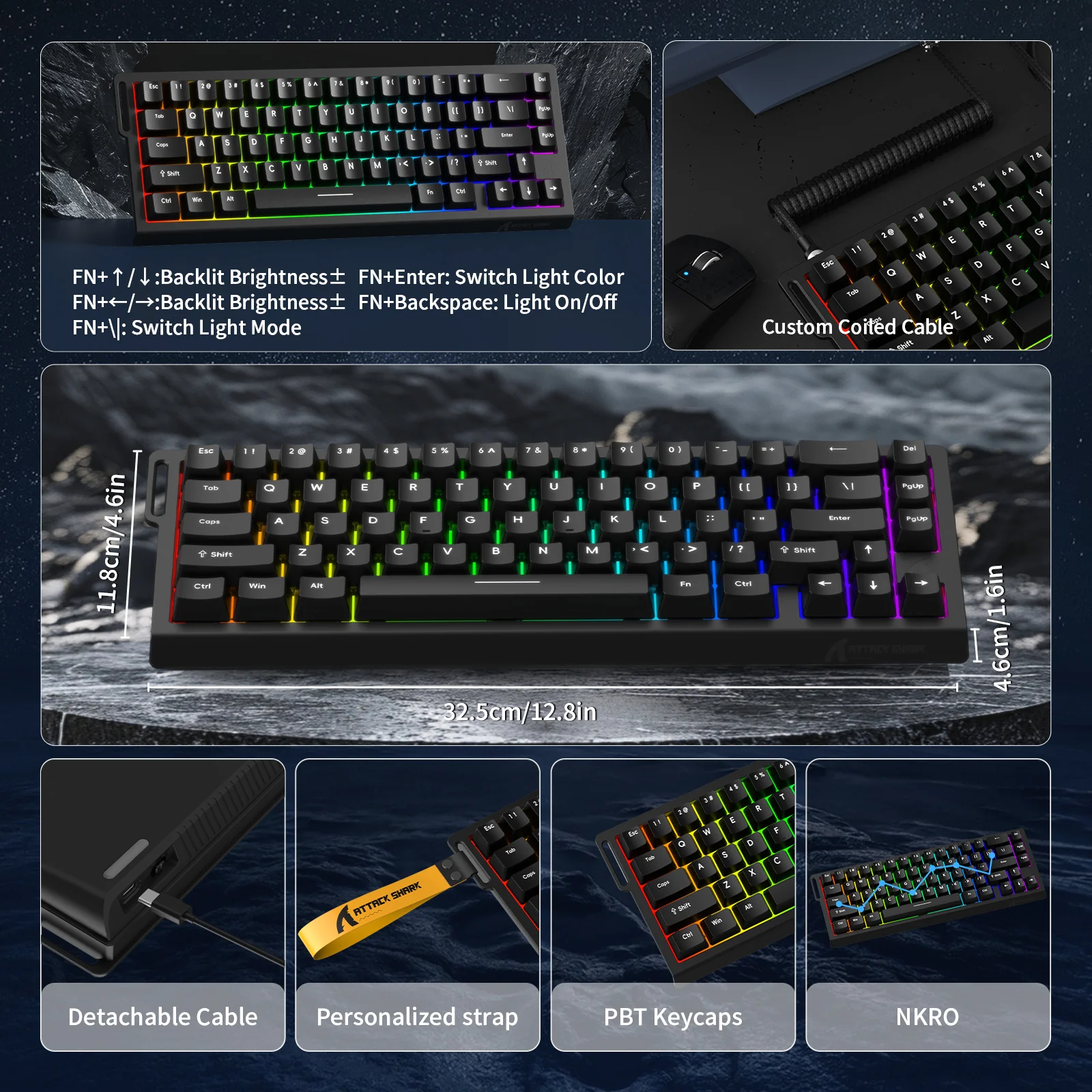 ATTACK SHARK X68 HE Rapid Trigger Keyboard Magnetic Switch with C01PRO Coiled Cable 36 ATTACK SHARK X68 HE Rapid Trigger Keyboard Magnetic Switch with C01PRO Coiled Cable