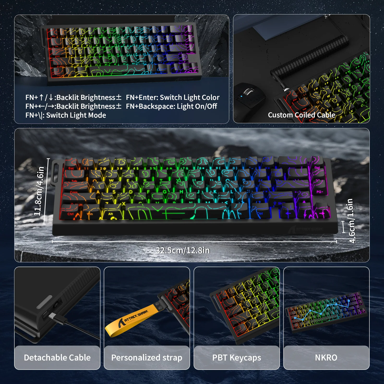 ATTACK SHARK X68 HE Rapid Trigger Keyboard Magnetic Switch with C01PRO Coiled Cable 9 ATTACK SHARK X68 HE Rapid Trigger Keyboard Magnetic Switch with C01PRO Coiled Cable