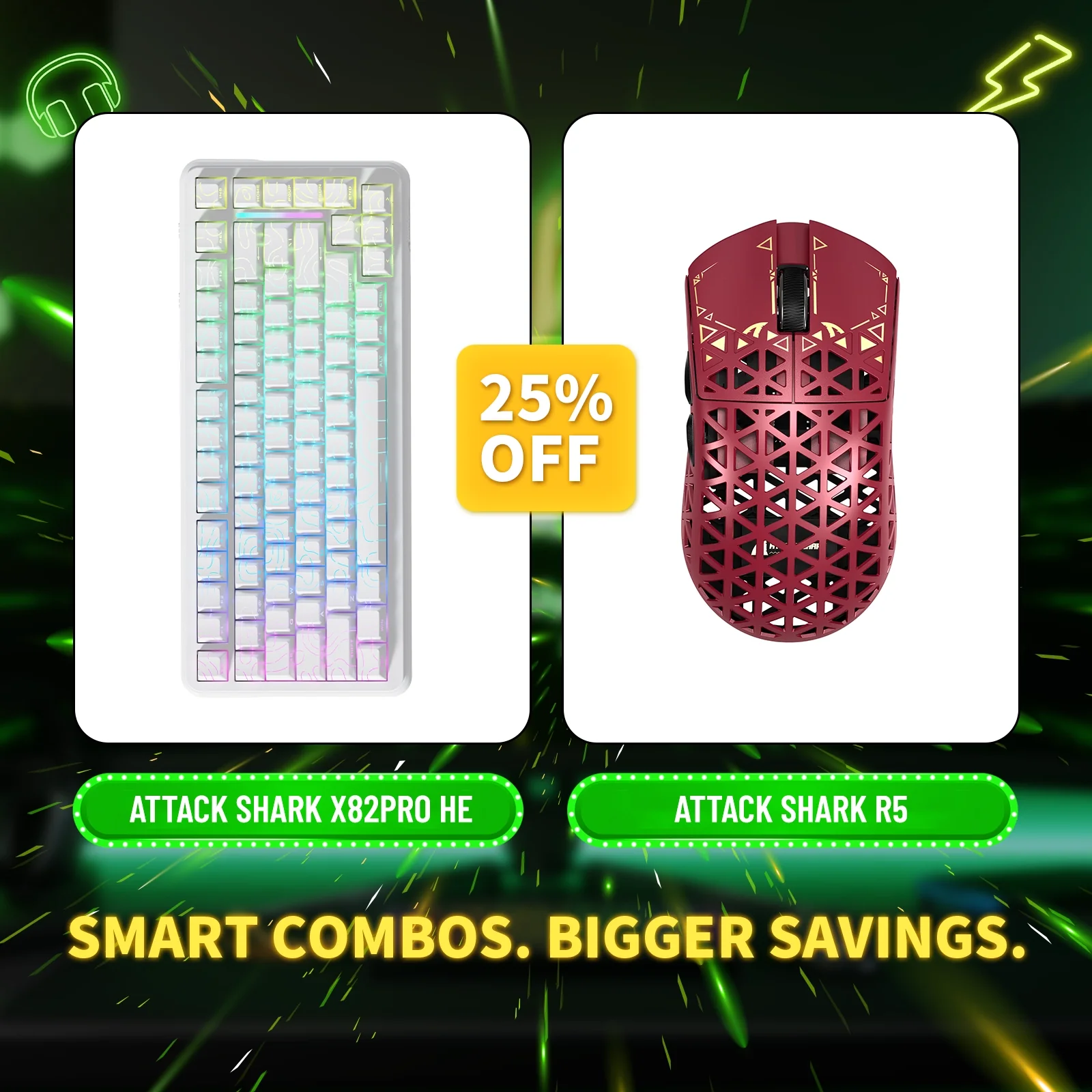 ATTACK SHARK X82PRO HE Rapid Trigger Keyboard + R5 Carbon Fiber Wireless Gaming Mouse Bundle