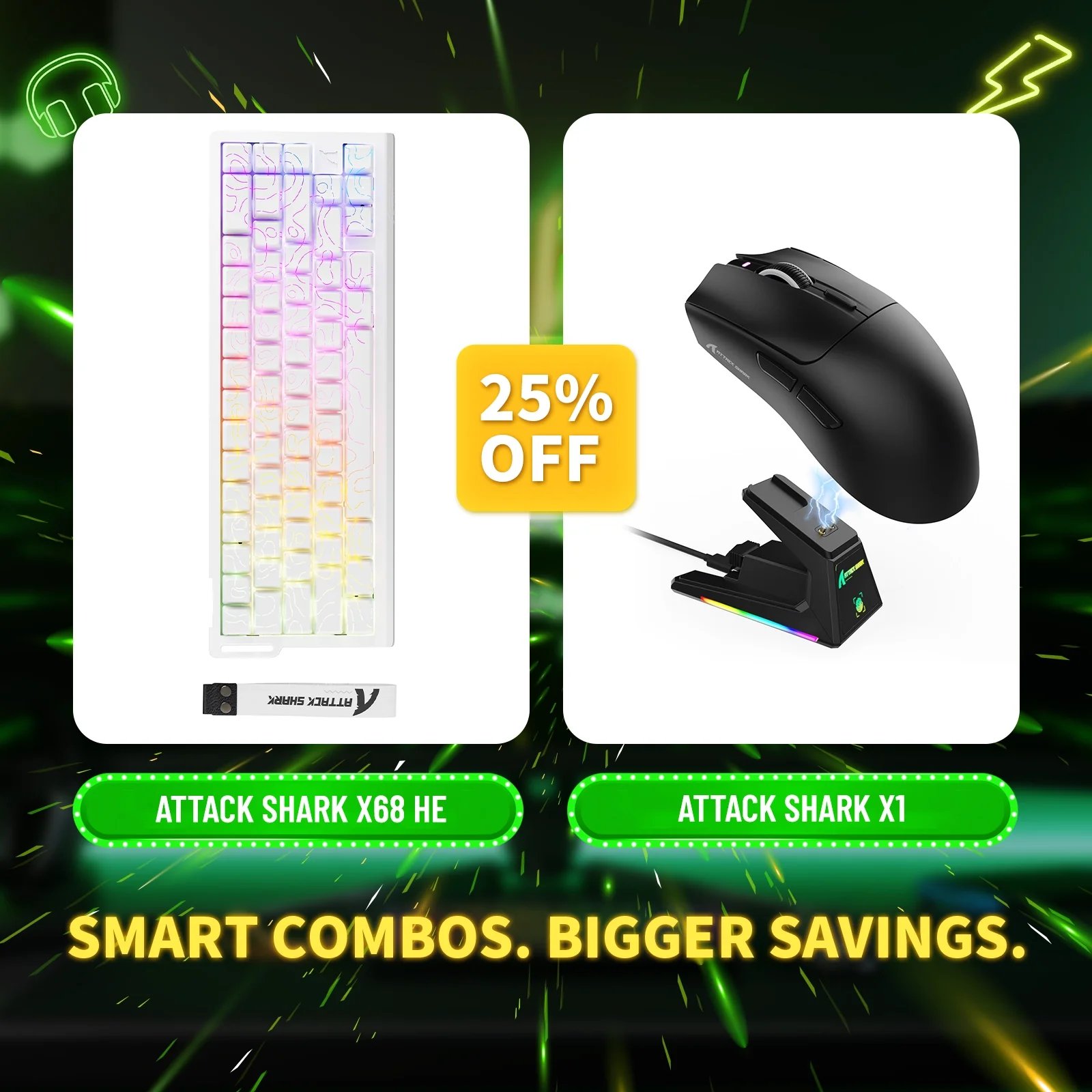 ATTACK SHARK X68HE Rapid Trigger Keyboard + X1 Wireless Gaming Mouse Bundle