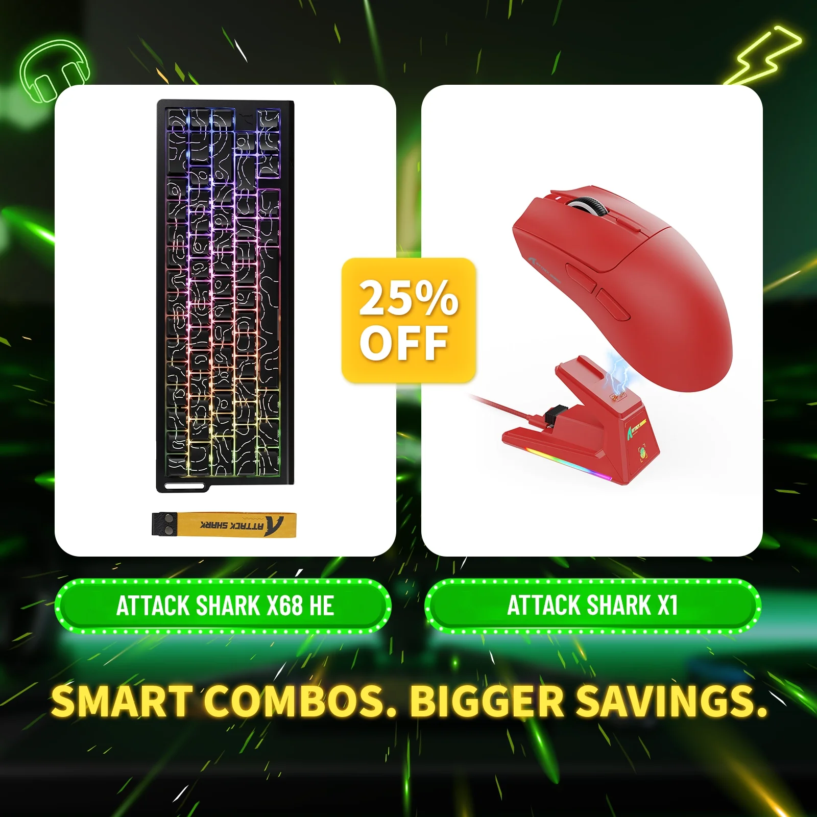 ATTACK SHARK X68HE Rapid Trigger Keyboard + X1 Wireless Gaming Mouse Bundle