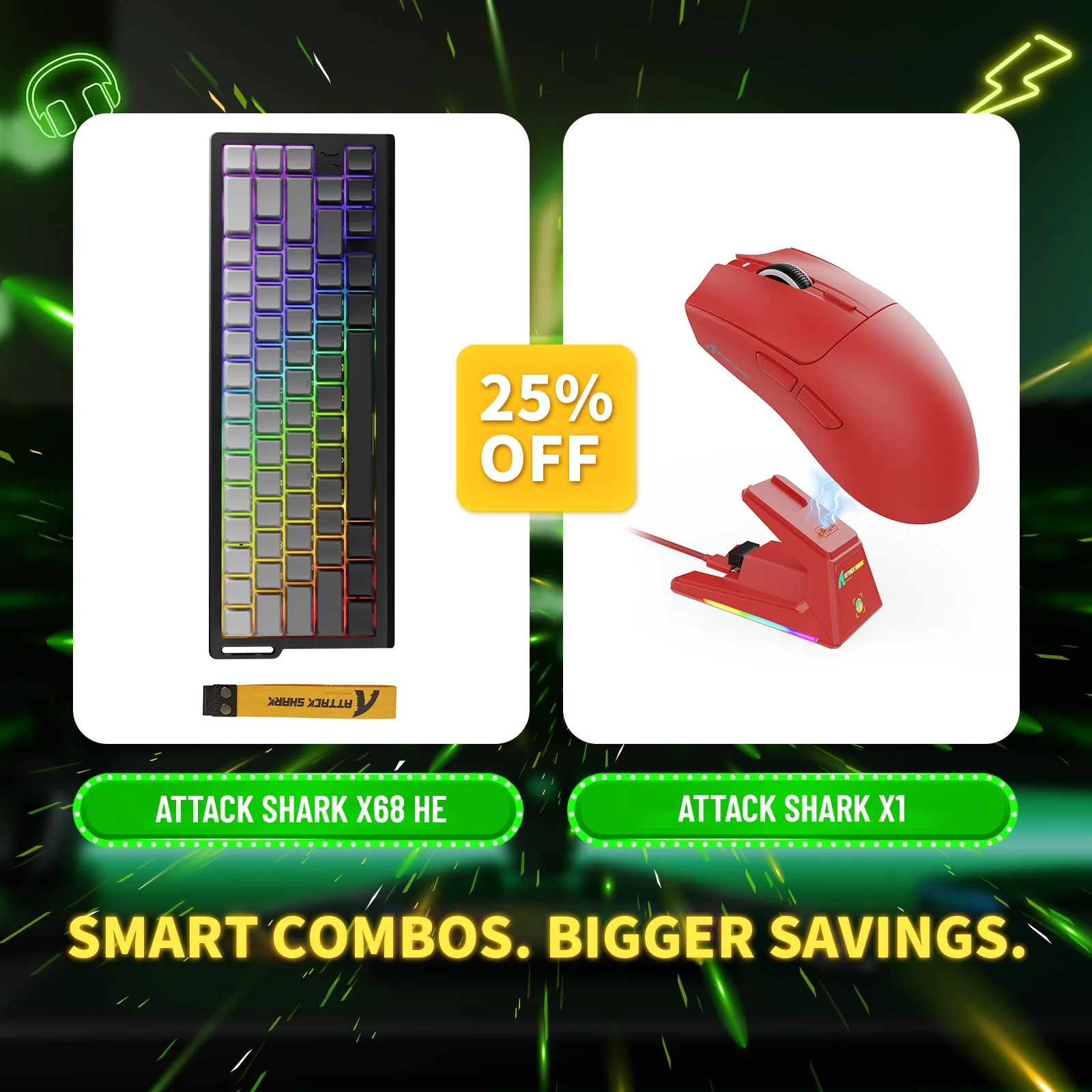 ATTACK SHARK X68HE Rapid Trigger Keyboard + X1 Wireless Gaming Mouse Bundle