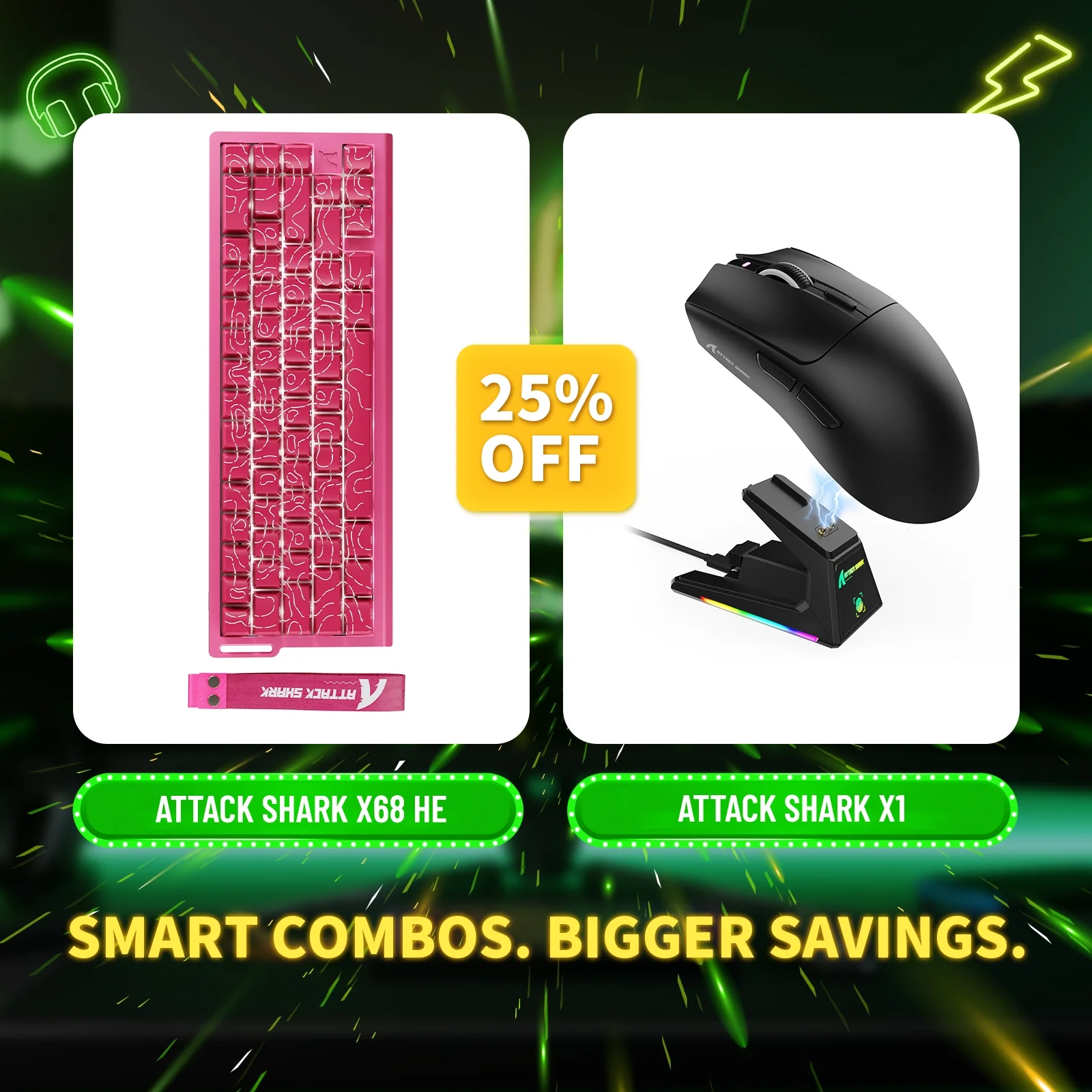 ATTACK SHARK X68HE Rapid Trigger Keyboard + X1 Wireless Gaming Mouse Bundle