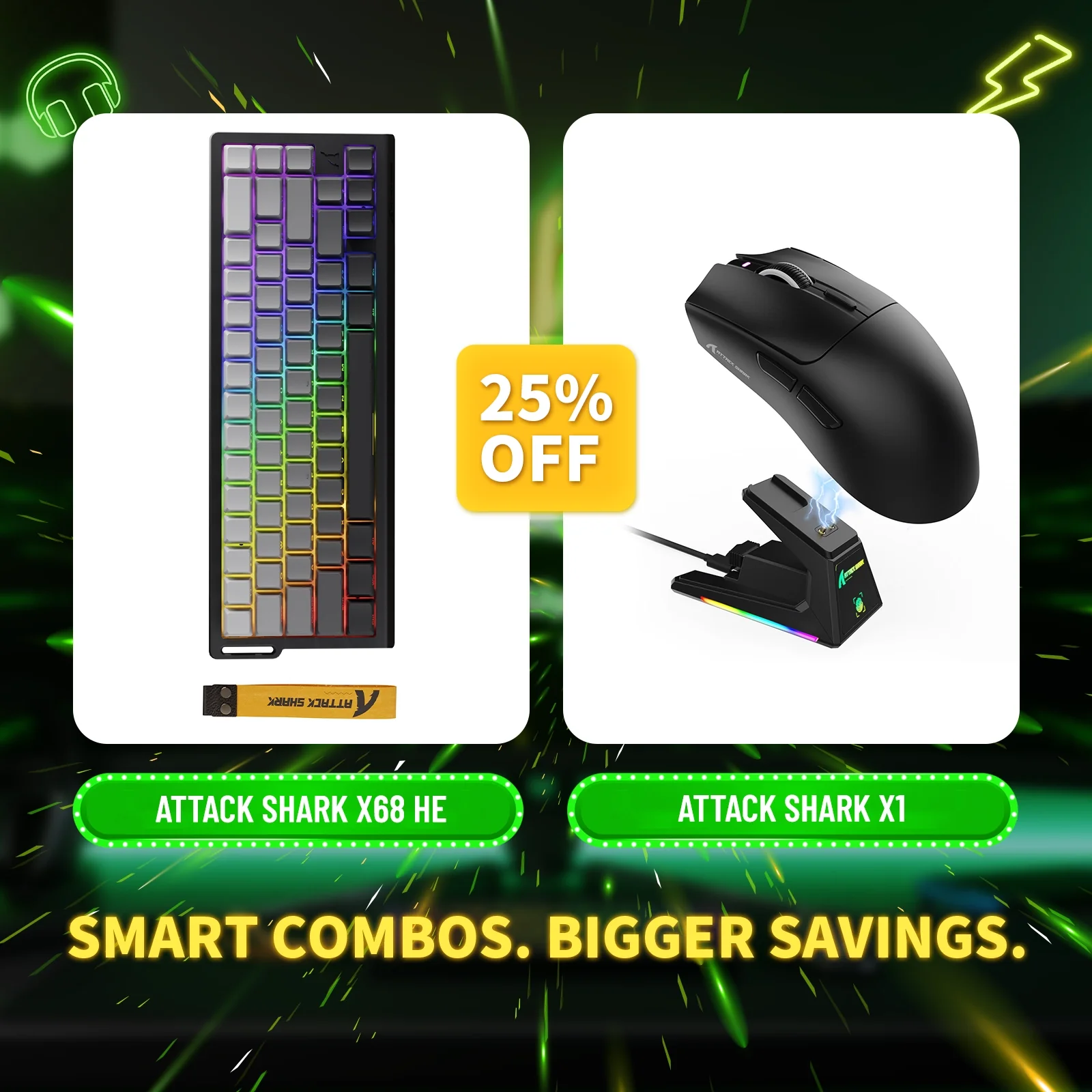 ATTACK SHARK X68HE Rapid Trigger Keyboard + X1 Wireless Gaming Mouse Bundle