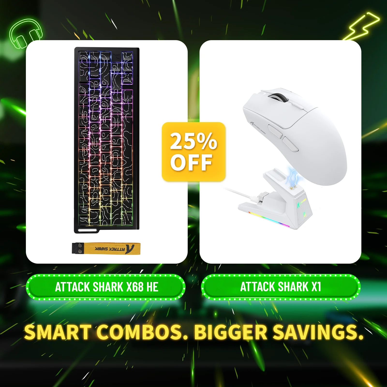 ATTACK SHARK X68HE Rapid Trigger Keyboard + X1 Wireless Gaming Mouse Bundle