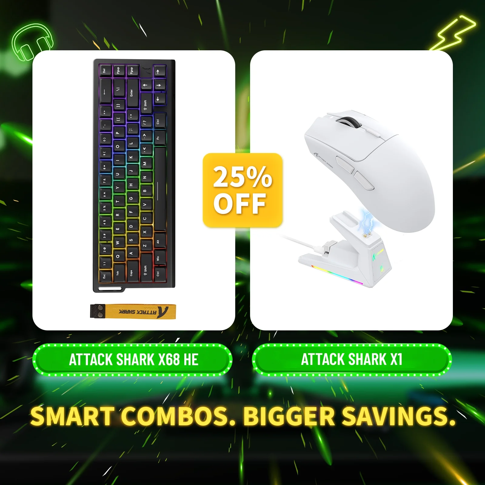 ATTACK SHARK X68HE Rapid Trigger Keyboard + X1 Wireless Gaming Mouse Bundle