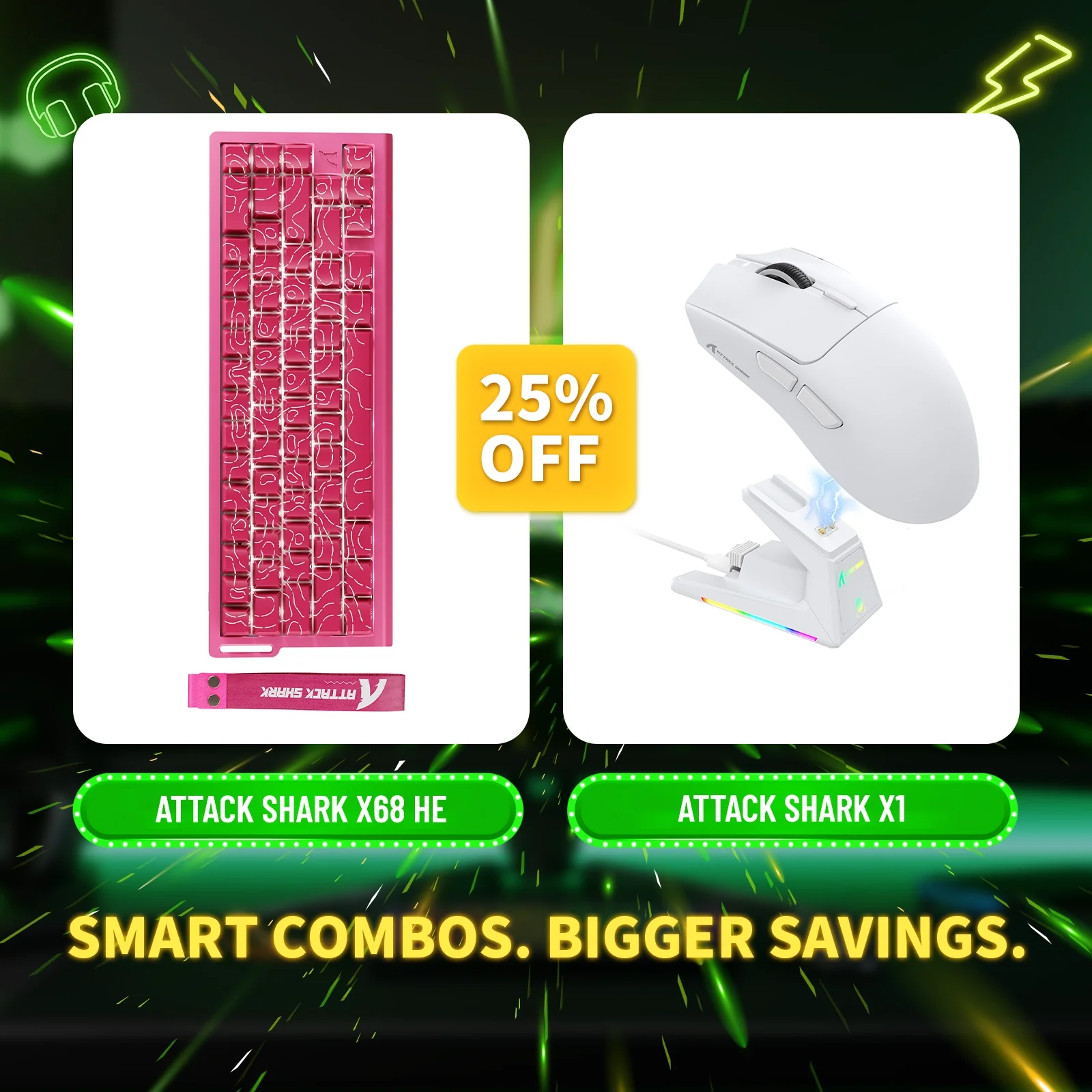 ATTACK SHARK X68HE Rapid Trigger Keyboard + X1 Wireless Gaming Mouse Bundle