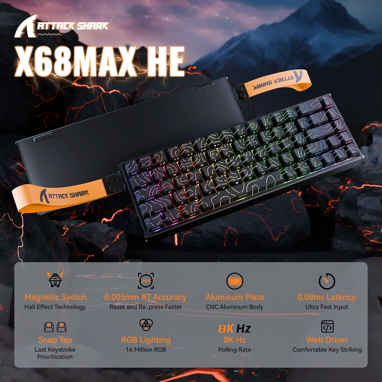 ATTACK SHARK X68MAX HE Rapid Trigger Aluminum Keyboard Magnetic Switch 11 ATTACK SHARK X68MAX HE Rapid Trigger Aluminum Keyboard Magnetic Switch