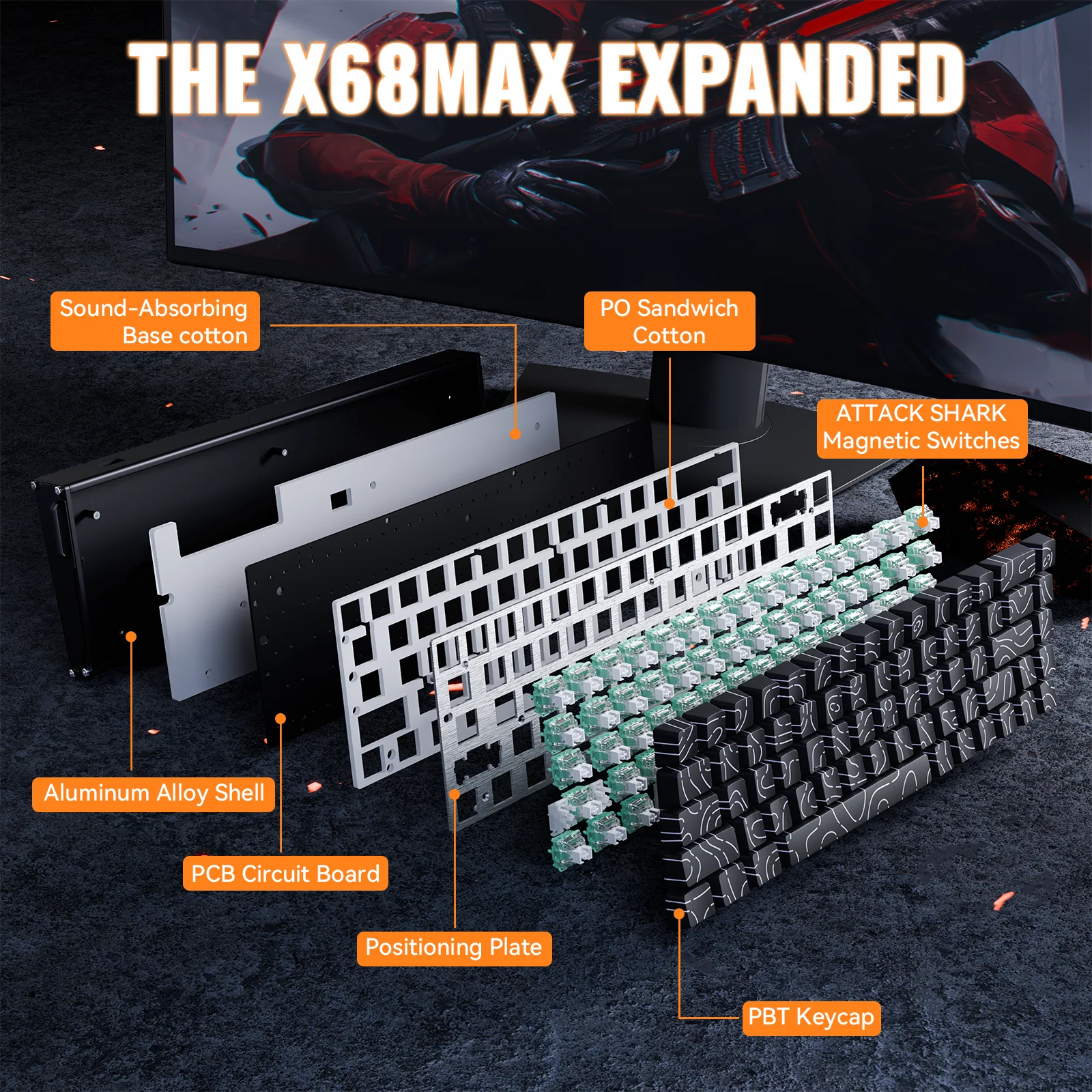 ATTACK SHARK X68MAX HE Rapid Trigger Aluminum Keyboard Magnetic Switch 17 ATTACK SHARK X68MAX HE Rapid Trigger Aluminum Keyboard Magnetic Switch