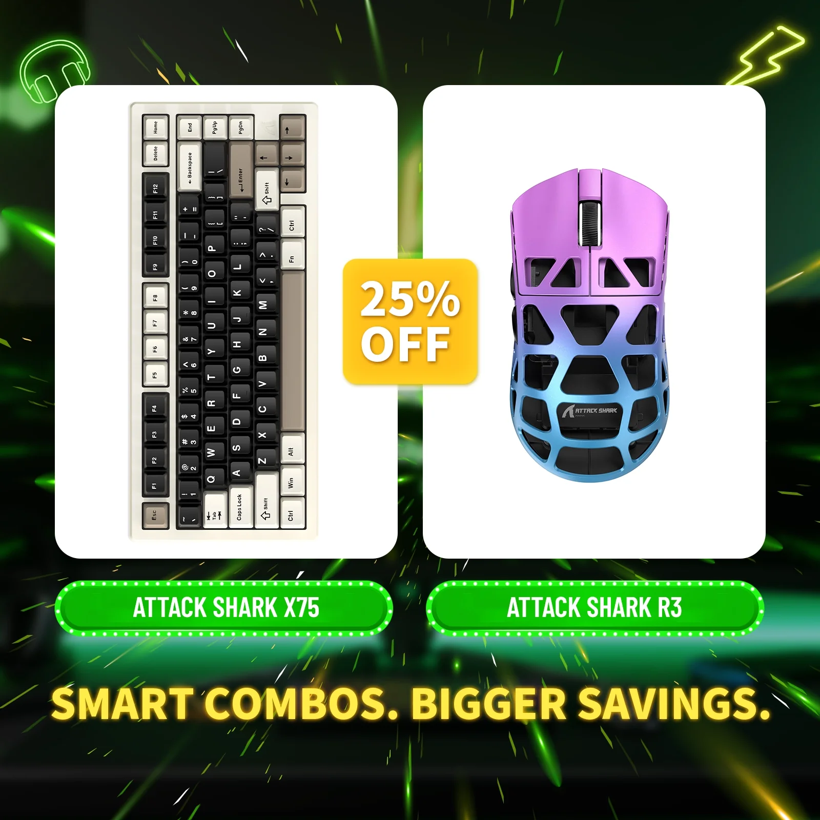 ATTACK SHARK X75 Full Aluminum Keyboard + R3 Magnesium Alloy Gaming Mouse Bundle