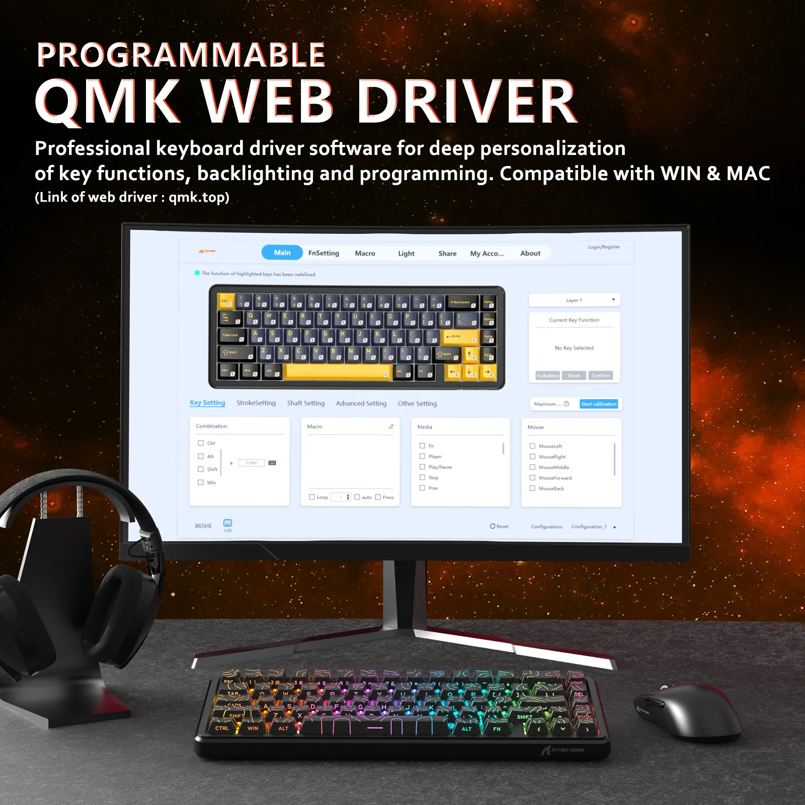 ATTACK SHARK X65 HE Magnetic Switch Rapid Trigger Keyboard 39 ATTACK SHARK X65 HE Magnetic Switch Rapid Trigger Keyboard