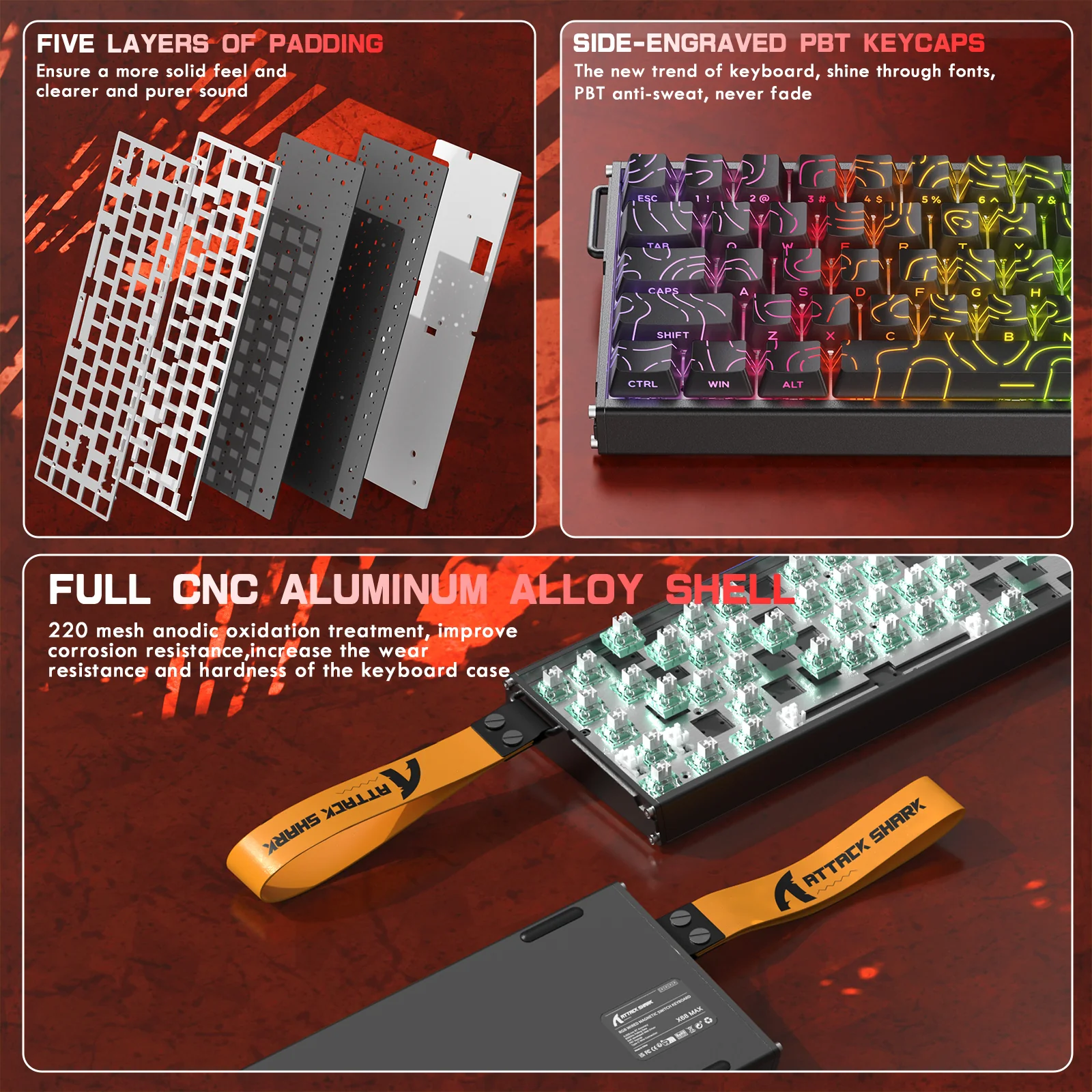 ATTACK SHARK X68MAX HE Rapid Trigger CNC Aluminum Keyboard Magnetic Switch with C01Ultra RGB Coiled Cable