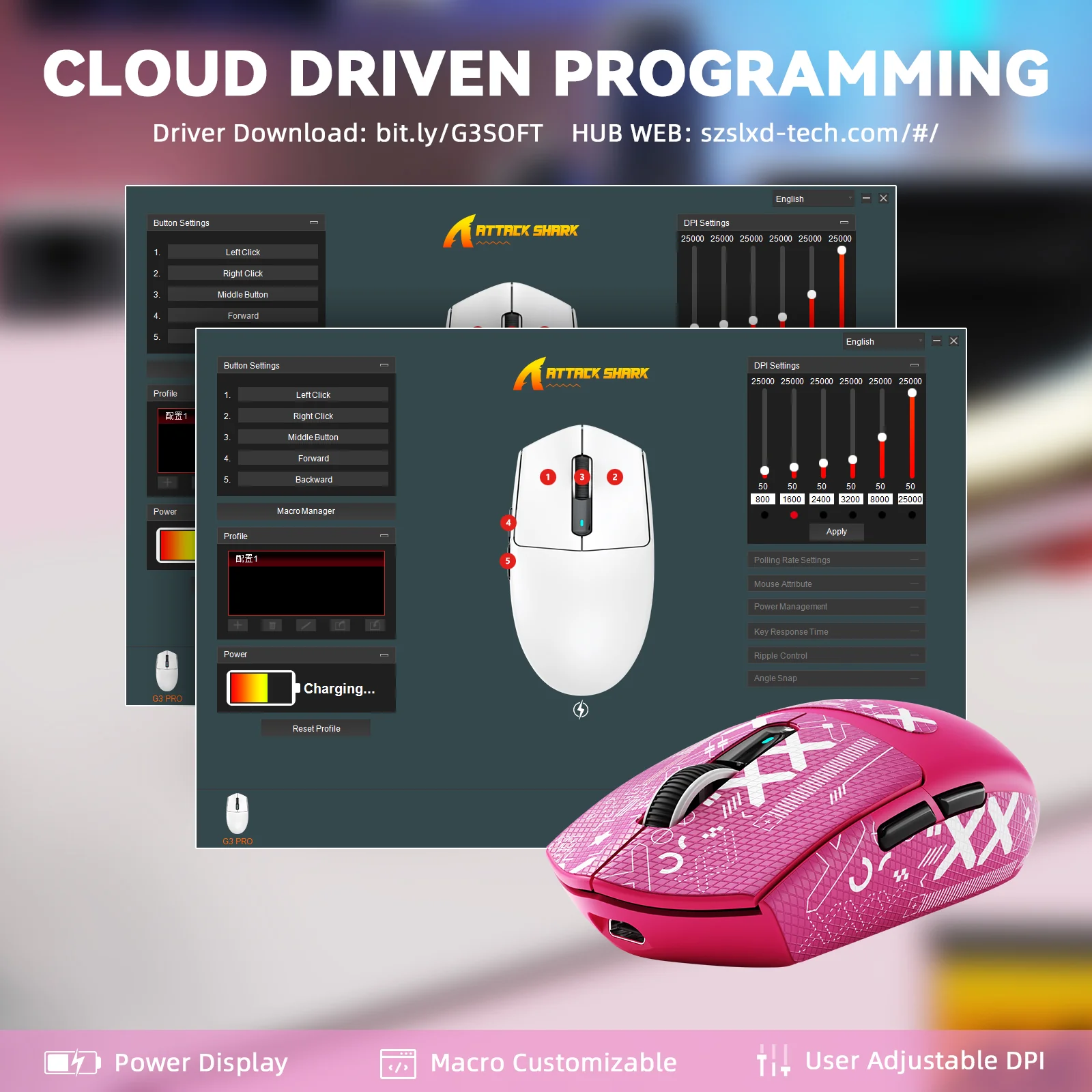 ATTACK SHARK G3PRO Tri-mode Wireless Gaming Mouse with Charge Dock 25000 DPI Ultra Lightweight