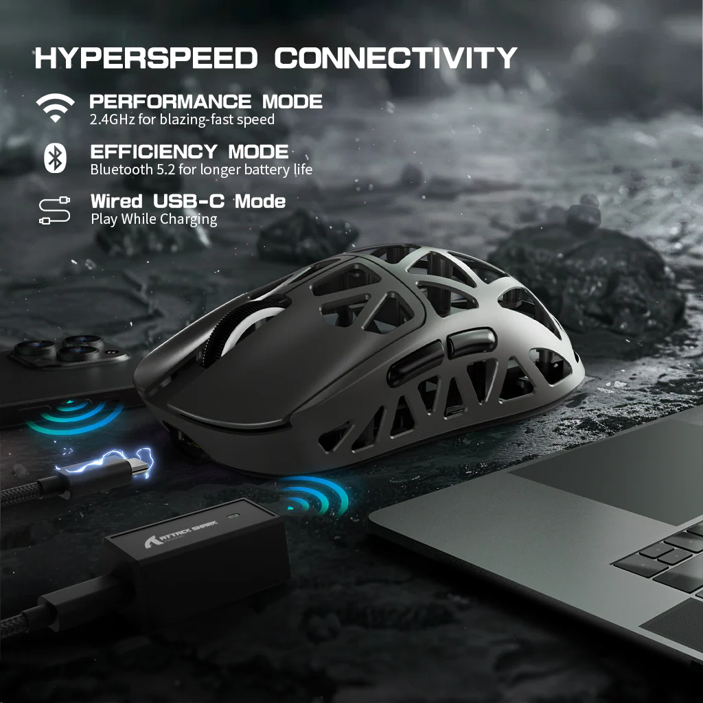 ATTACK SHARK R2PRO Magnesium Alloy PAW3950 Gaming Mouse 8K with Mouse Coiled Cable (Not Include the Charging Dock)