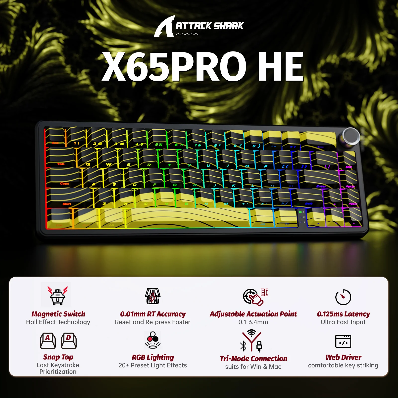 ATTACK SHARK X65PRO HE Wireless Rapid Trigger Keyboard Magnetic Switch 4 ATTACK SHARK X65PRO HE Wireless Rapid Trigger Keyboard Magnetic Switch