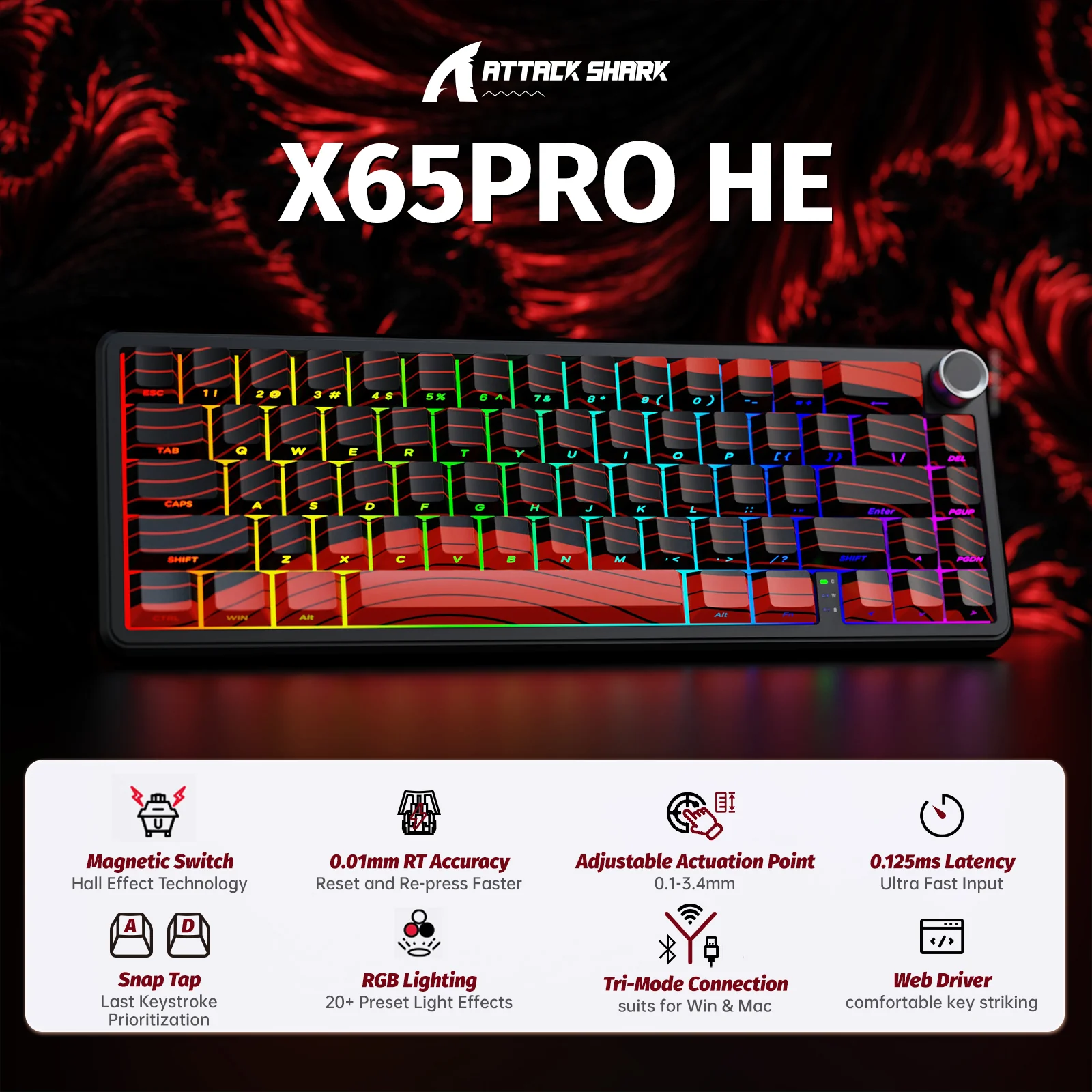 ATTACK SHARK X65PRO HE Wireless Rapid Trigger Keyboard Magnetic Switch 5 ATTACK SHARK X65PRO HE Wireless Rapid Trigger Keyboard Magnetic Switch